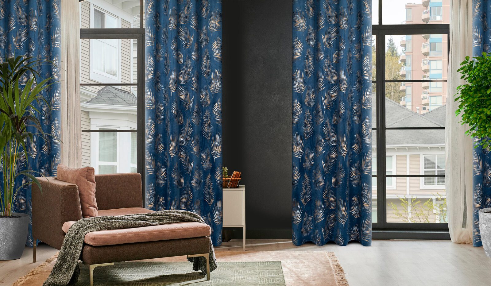 Eurofirany Vorhang Velvet Vorhänge mit goldenem Blättermuster, Velours Vorh günstig online kaufen