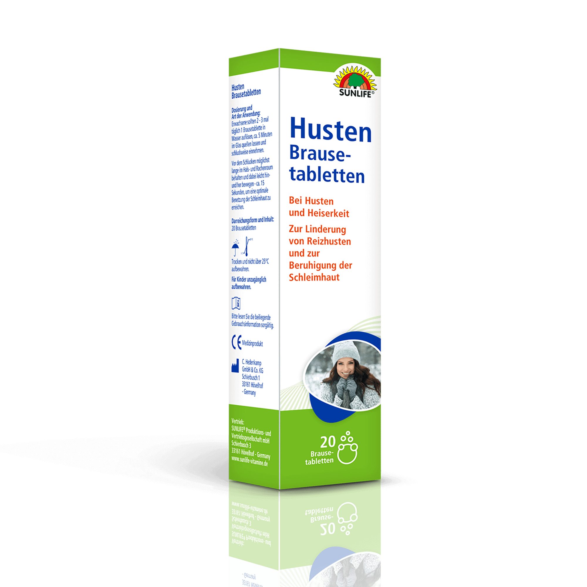 SUNLIFE SUNLIFE® Husten Brausetabletten Hustenstiller Erkältung Reiz Schleim 2-3 mal täglich 1 Brausetablette in Wasser auflösen & schluckweise trinken