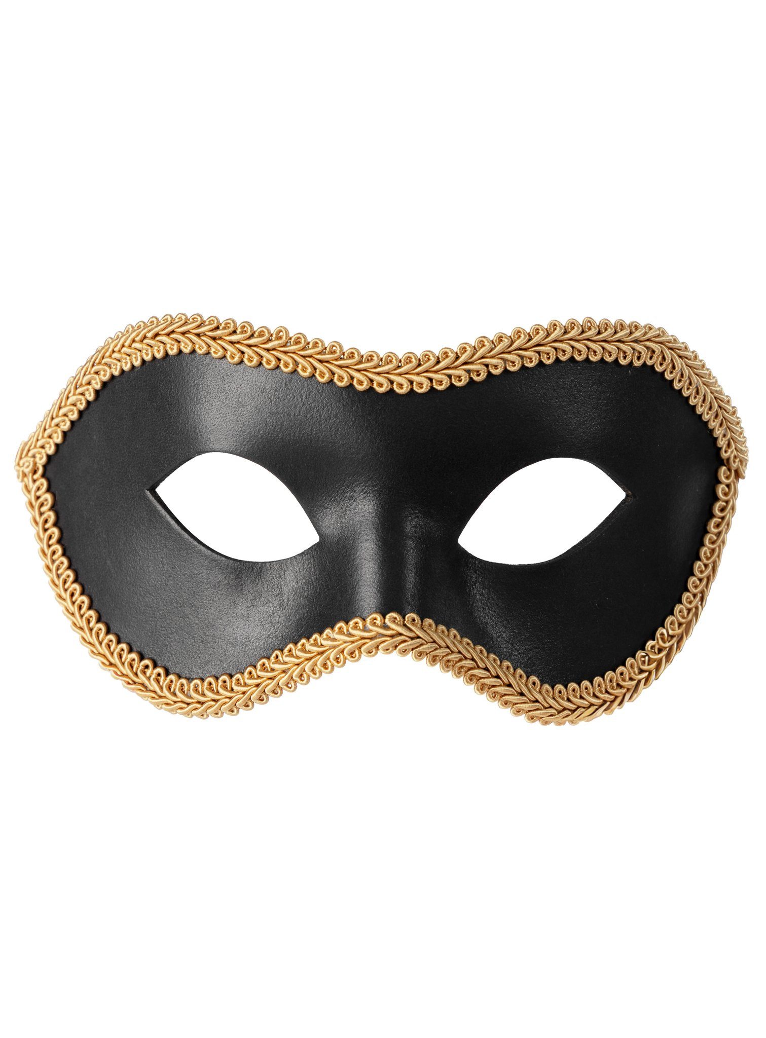 Andracor Verkleidungsmaske Colombina con Passamaneria nero-oro, Elegante Ledermaske im venezianischen Stil von der Andracor Lederwerks