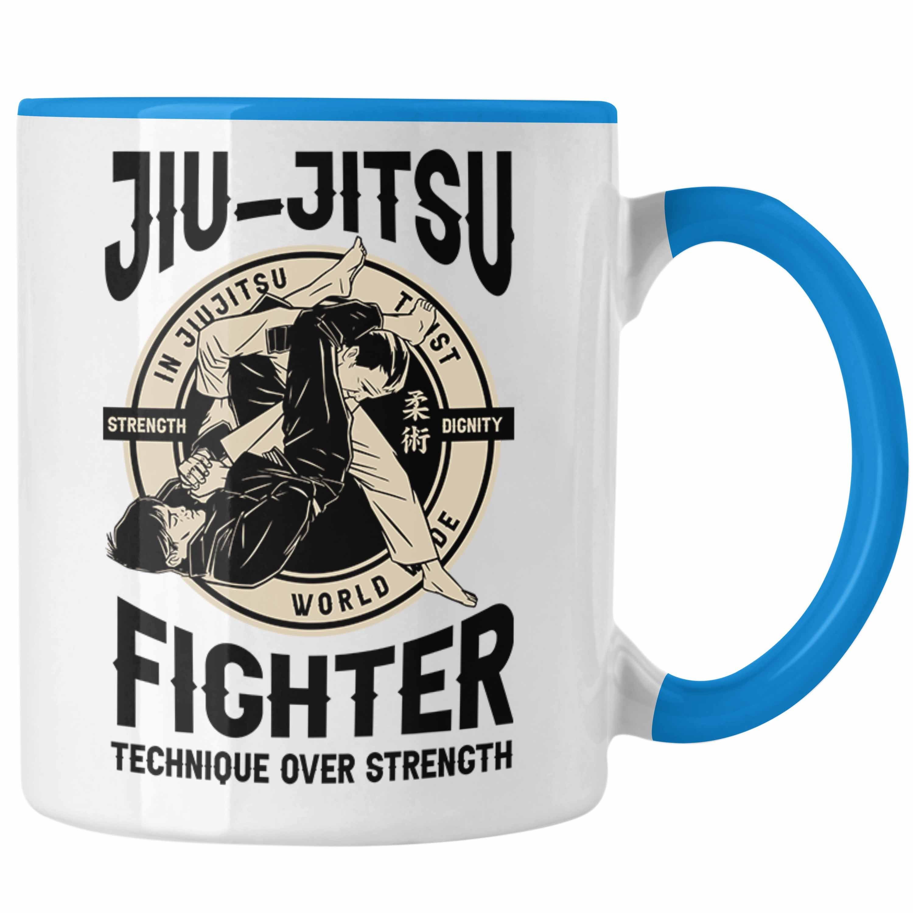 Trendation Tasse Jiu Jitsu Tasse Geschenk für Kampfsportler Geschenkidee Technik über Blau