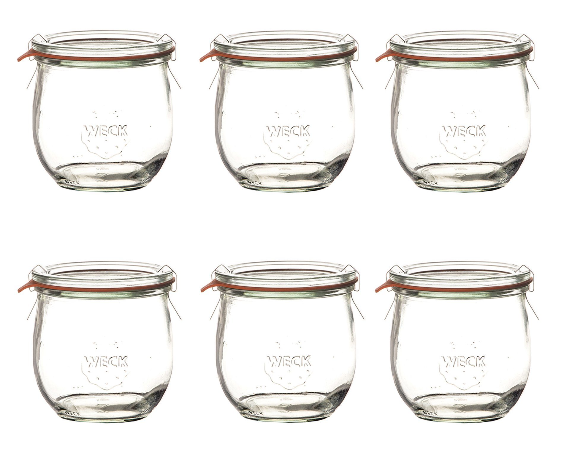 WECK Einmachglas 6er Set Tulpengläser 370ml mit Klammern, (6-tlg) Einmachgläser und Gummis Glas