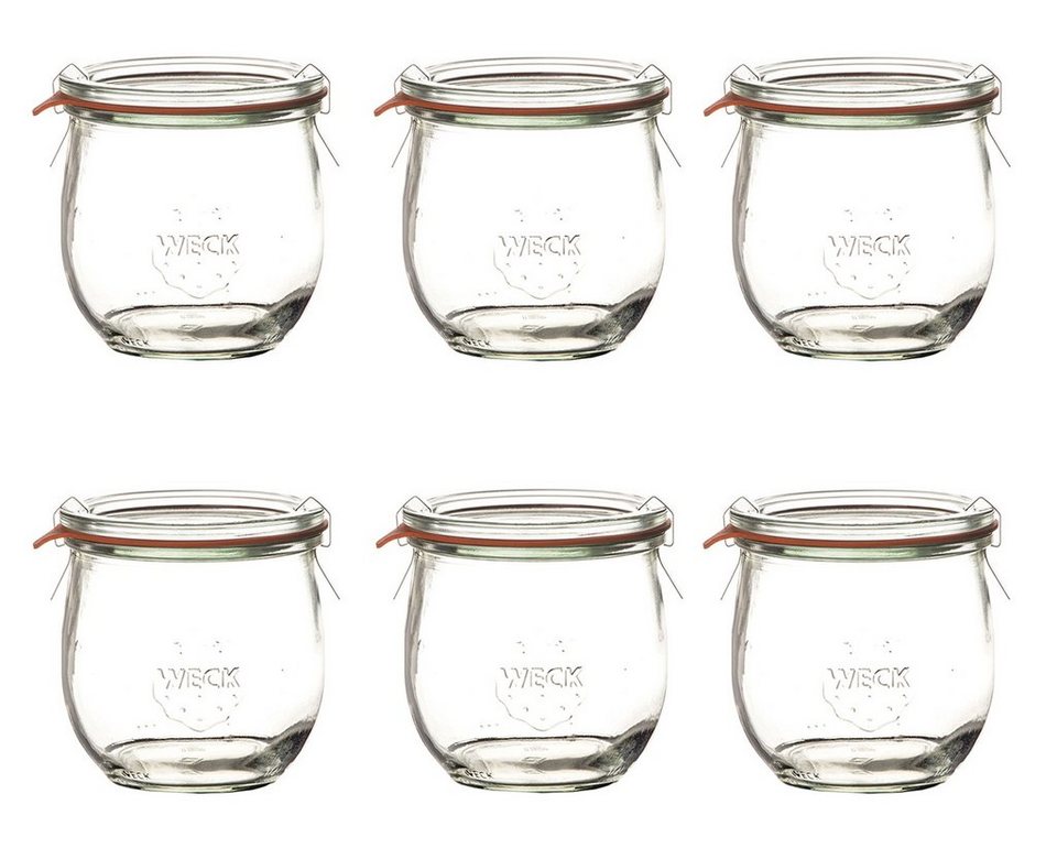 WECK Einmachglas 6er Set Tulpengläser 370ml Einmachgläser mit Gummis und  Klammern, Glas, (6-tlg)