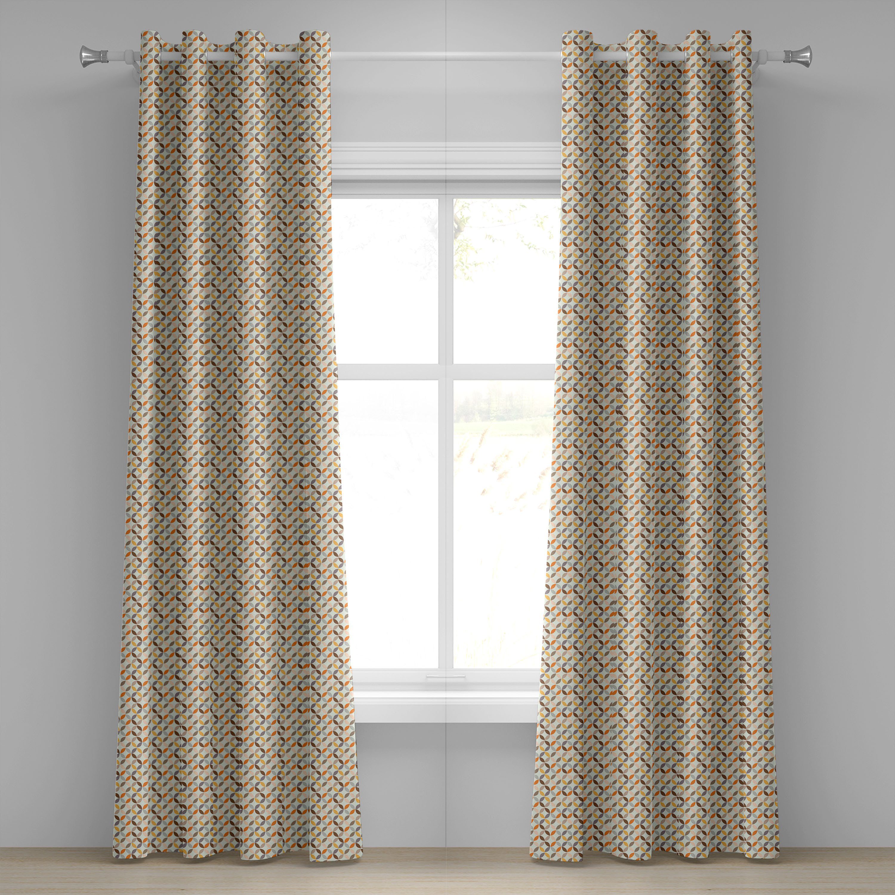 Gardine Dekorative 2-Panel-Fenstervorhänge für Schlafzimmer Wohnzimmer, Abakuhaus, Geometrisch Abgewinkelt Cyclic Tile