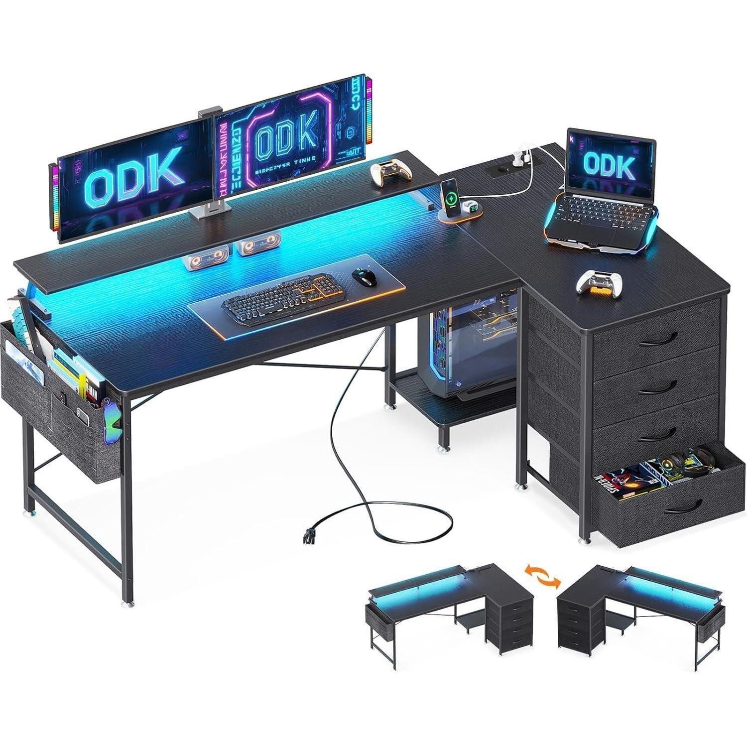 LuxusKollektion Eckschreibtisch Eckschreibtisch mit 4 Schubladen LED USB Ga günstig online kaufen