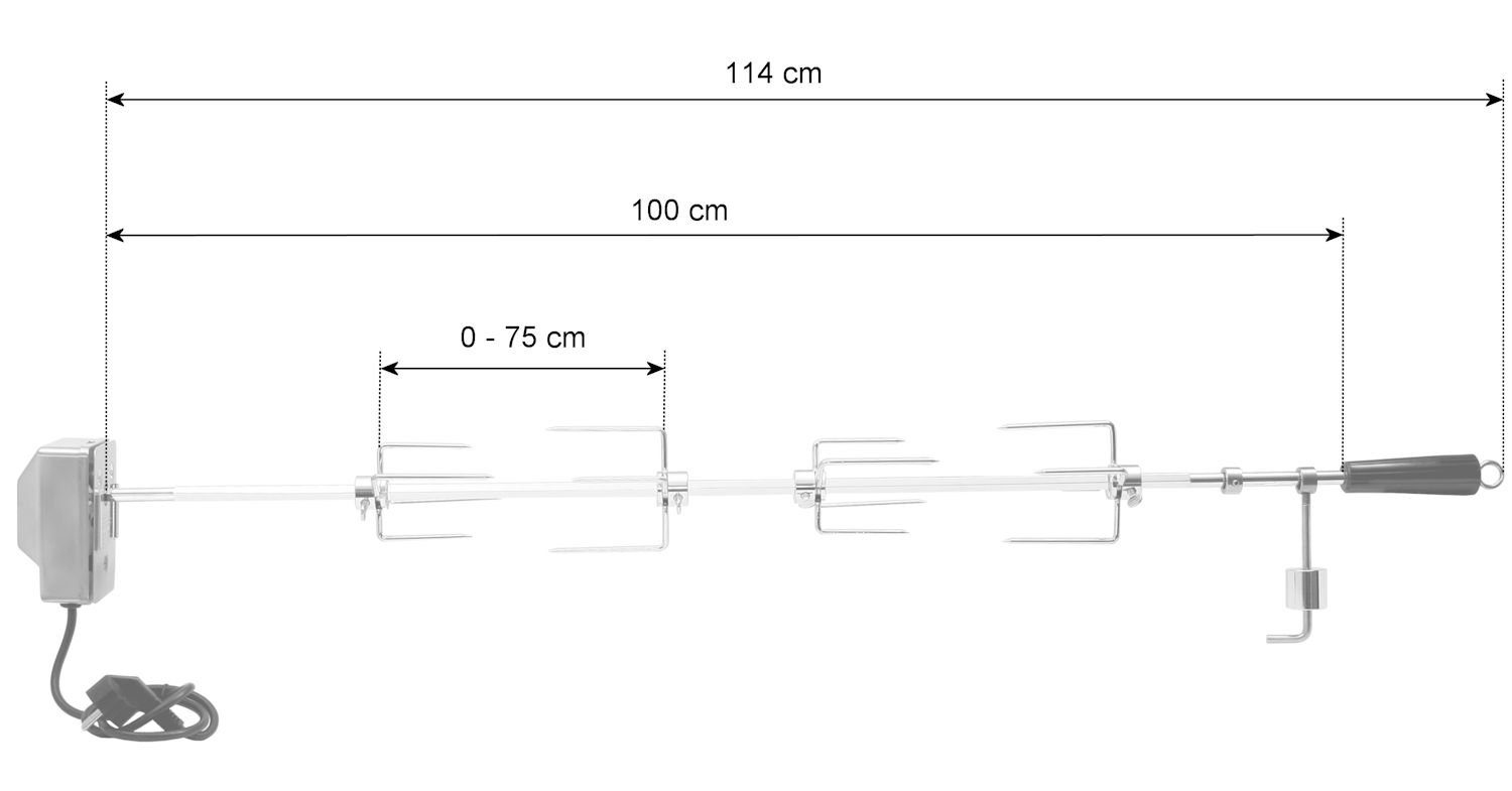 BBQ-Toro Grillspieß Set 100 cm inkl. 4x Fleischnadeln und Edelstahl Motor, 220V - 240V
