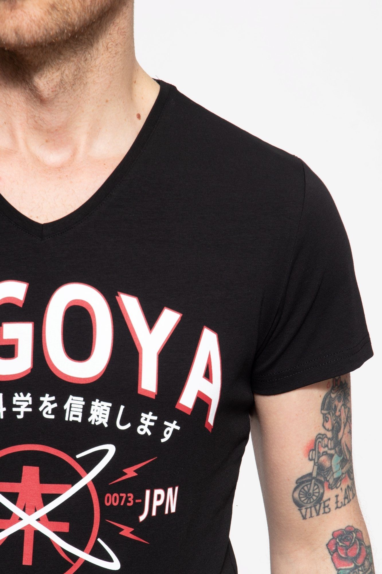 Kontrast-Print T-Shirt Code mit schwarz Akito Tanaka City
