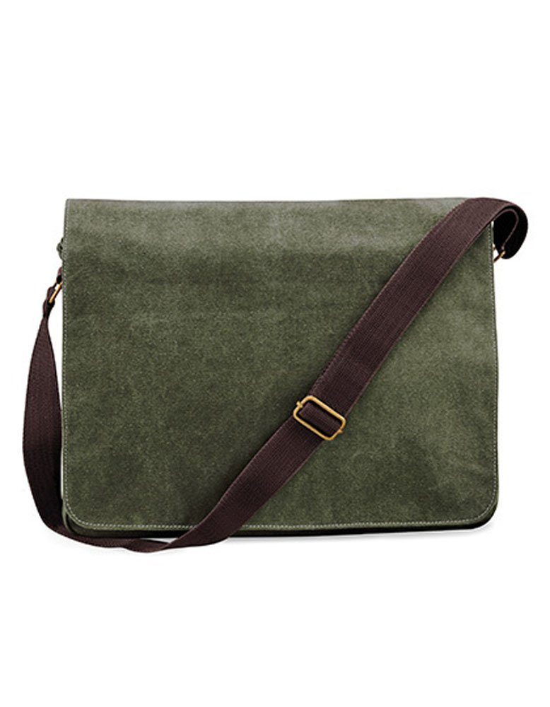Quadra Messenger Bag Umhängetasche Schultertasche, Beschläge mit Antik-Messingeffekt Military Green