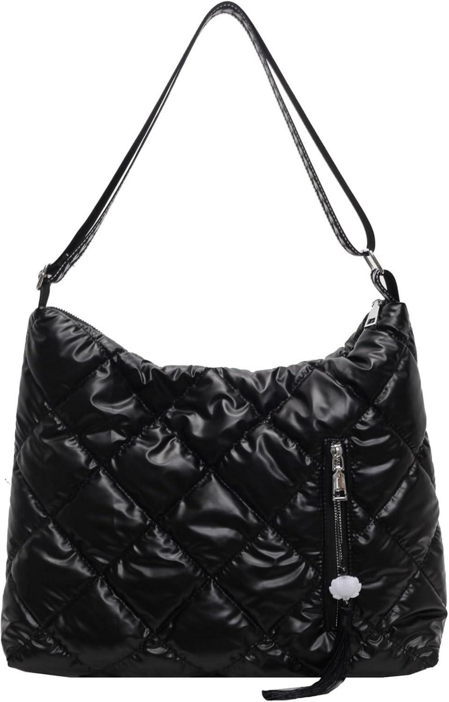 Umhängetasche Schultertasche Damen Winter Puffer Gesteppte Umhängetasche Schwarz