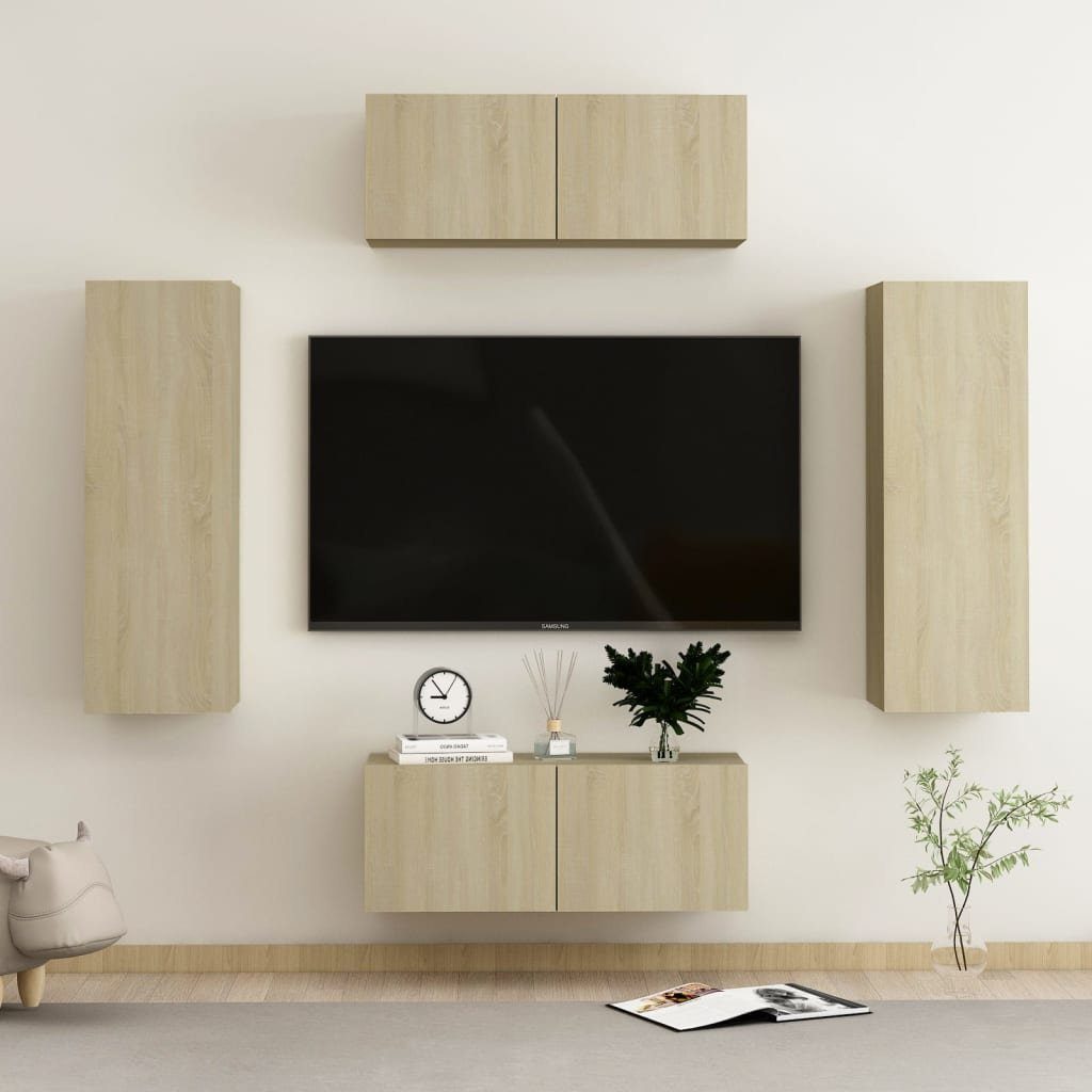 Holzwerkstoff furnicato TV-Schrank-Set TV-Schrank 4-tlg. Sonoma-Eiche