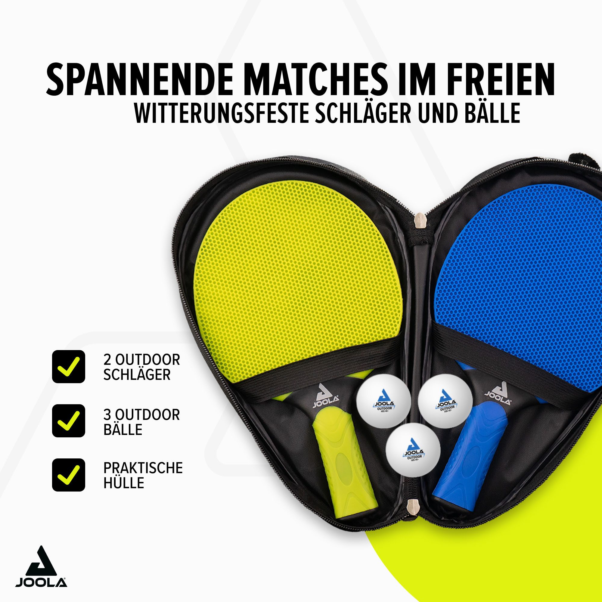 Joola Tischtennisschläger VIVID Outdoor (Set, 6-tlg., mit Bällen, mit Schlägerhülle)