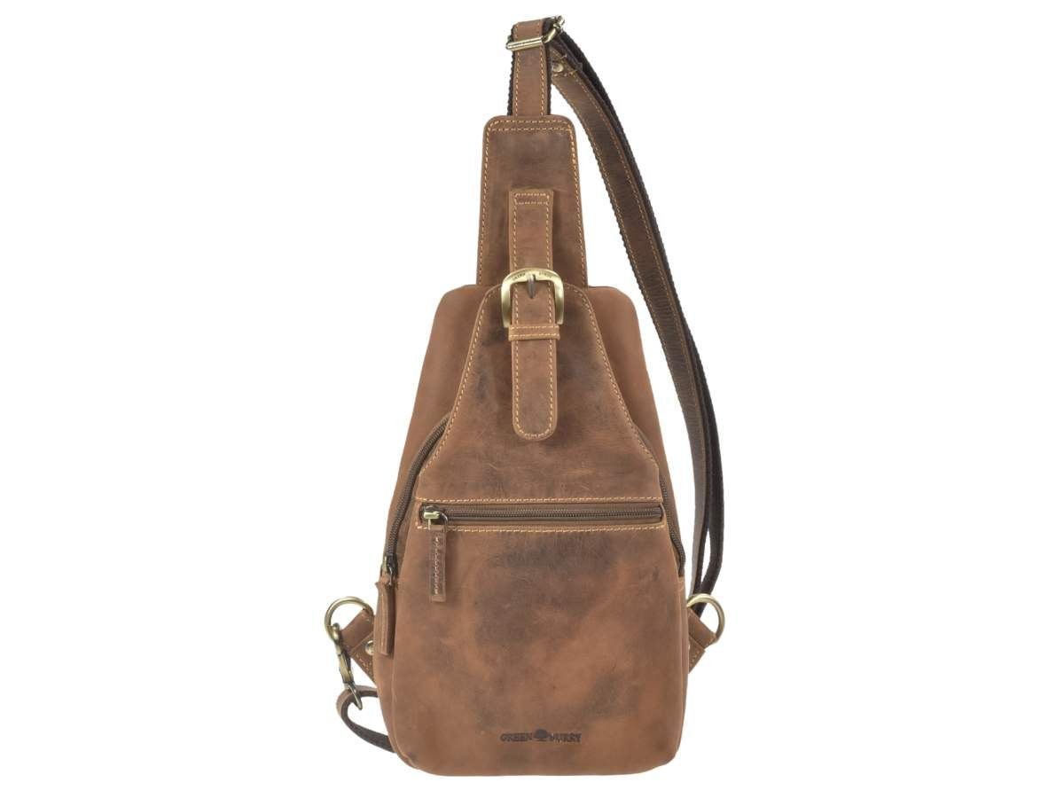 Greenburry Umhängetasche "Vintage" Leder, Crossbag, Eingurtrucksack 20x40cm, antik Look, Crossbody Bag