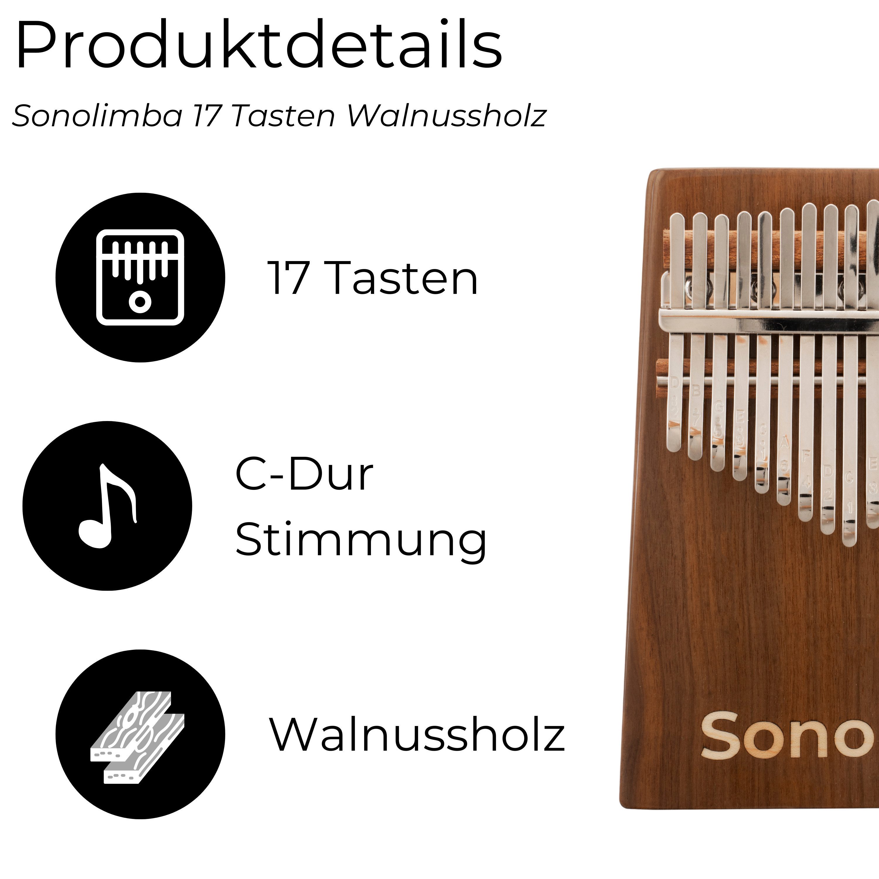 Sonodrum Kalimba "Sonolimba" aus Walnussholz im Set, C-Dur, 17 o. 21 Tasten