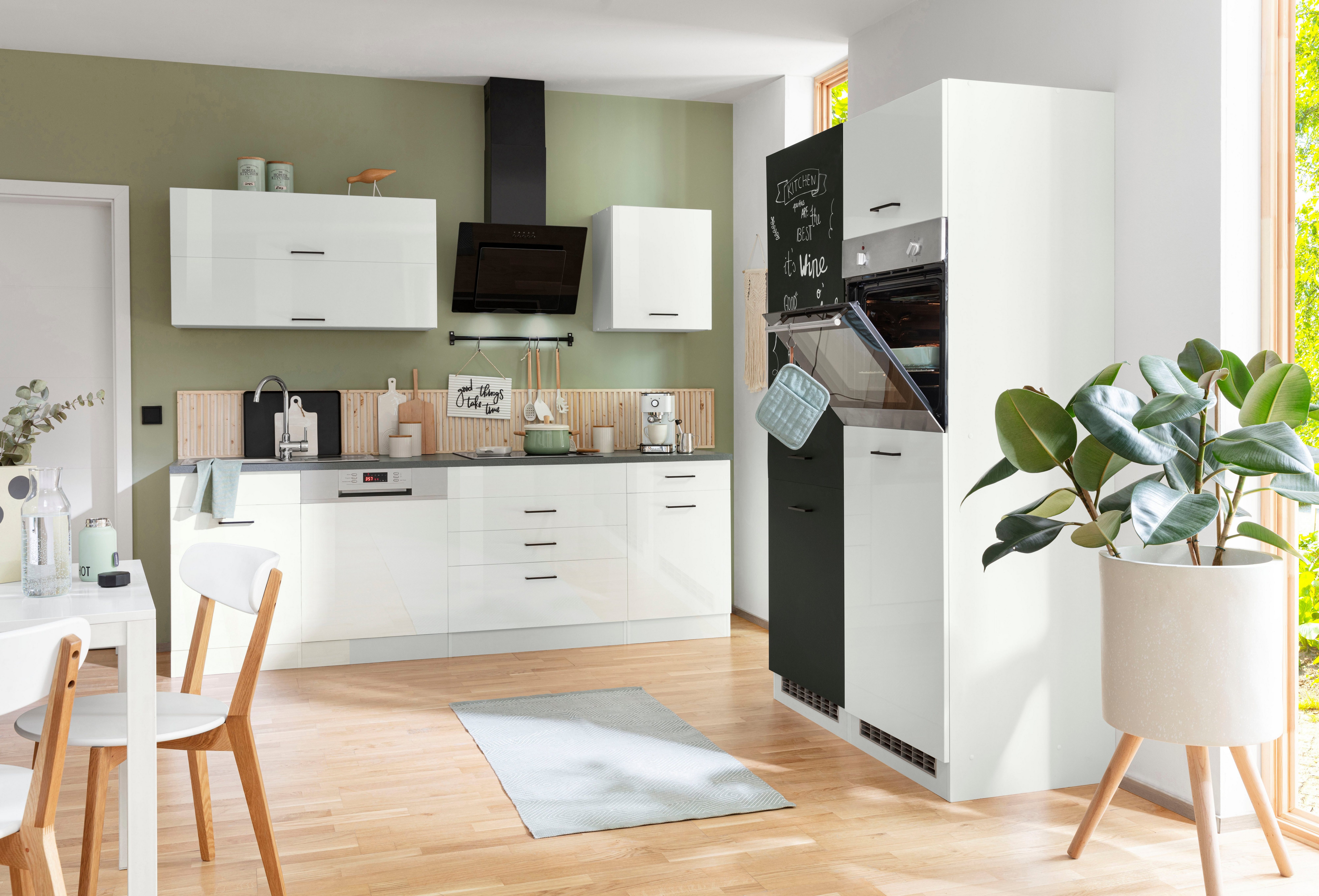 HELD MÖBEL Küchenzeile Trier, ohne E-Geräte, Breite 360 cm,  Kühlschrankumbau mit schwarzer Tafelfront zum Beschreiben mit Kreide