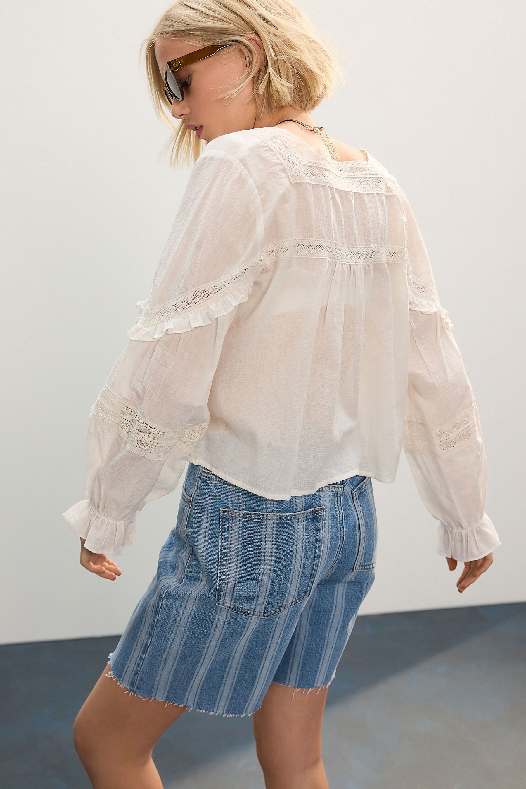 Next Langarmbluse Langärmelige Bluse im Prairie-Stil aus Baumwolle (1-tlg) günstig online kaufen