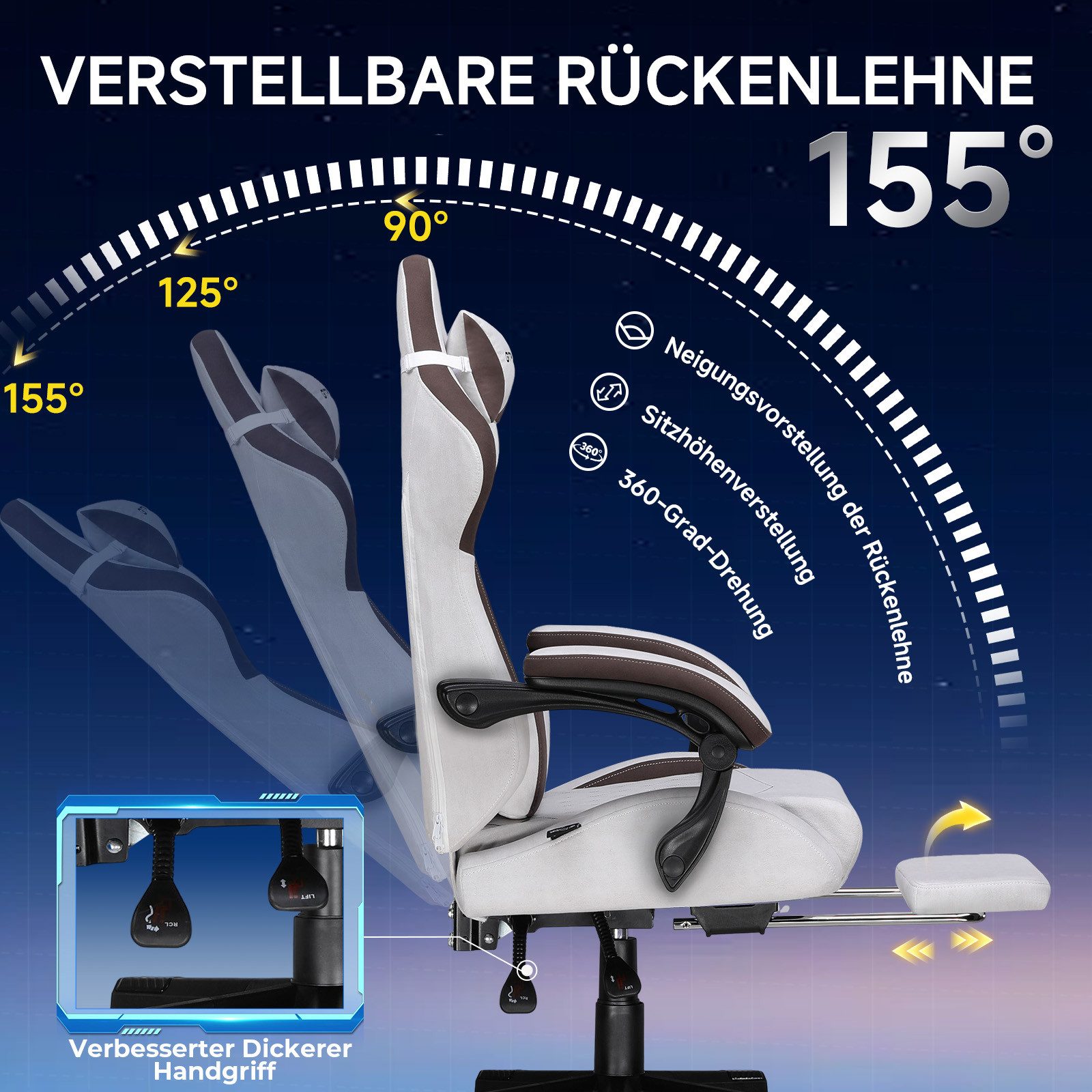GTPLAYER Gaming-Stuhl Stoff Gaming Chair Ergonomisch Bürostuh PC Stuhl, 150kg Belastbarkeit, Schreibtischstuh mit Federsitzkissen und Fußstütze – Bild 3 von 5
