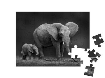 puzzleYOU Puzzle Afrikanische Elefantenmutter und Sohn, 48 Puzzleteile, puzzleYOU-Kollektionen Elefanten, Schwarz-Weiß