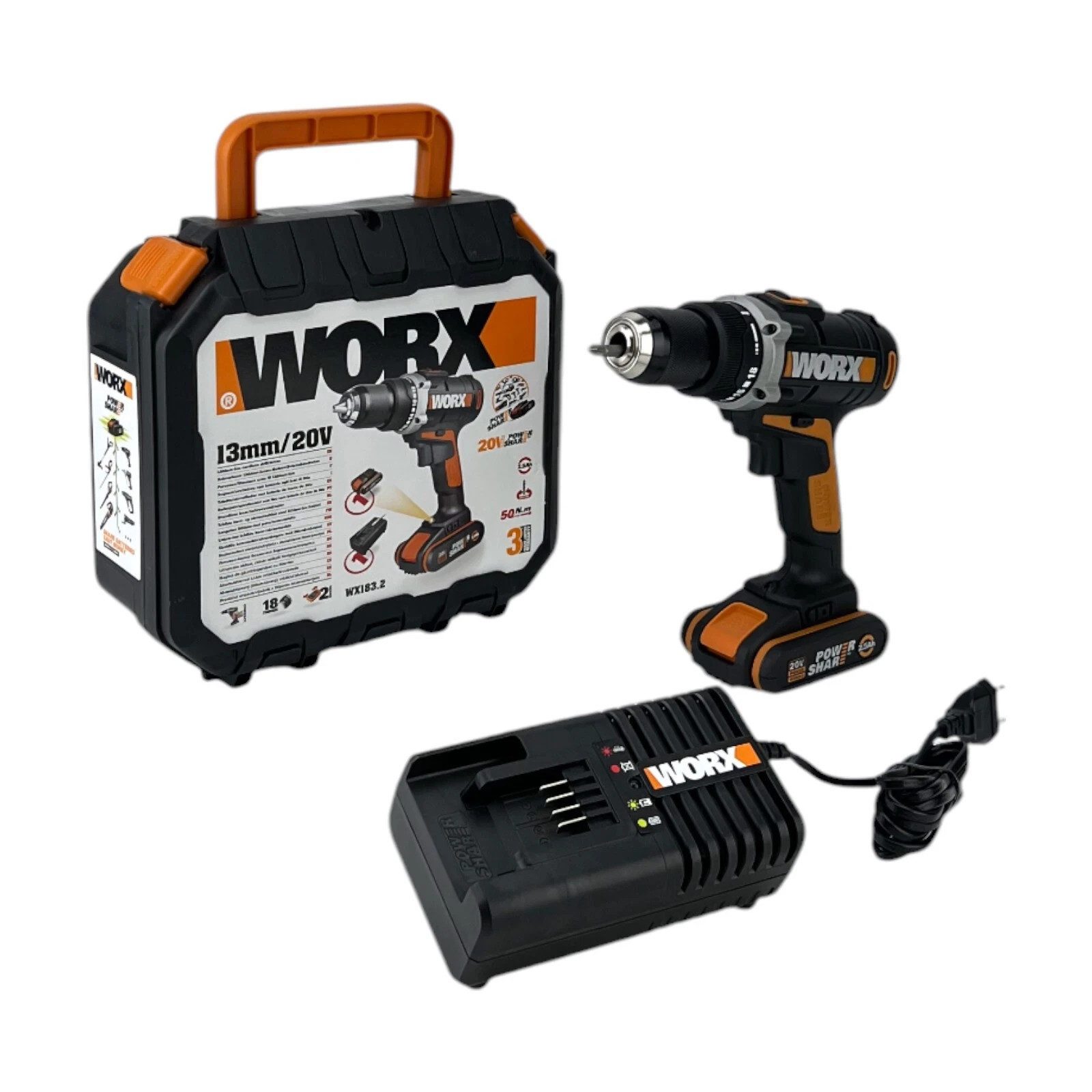 Worx Akku-Bohrschrauber WX183.2 Starterset 50Nm 20V günstig online kaufen