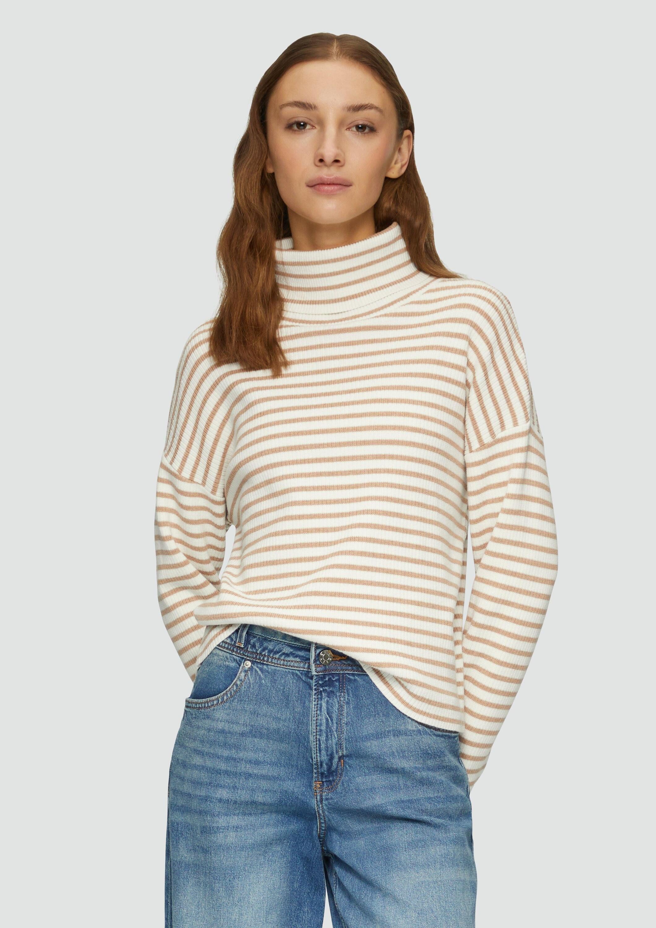 s.Oliver Longpullover Strickpullover Rollkragenpullover mit Rippstruktur