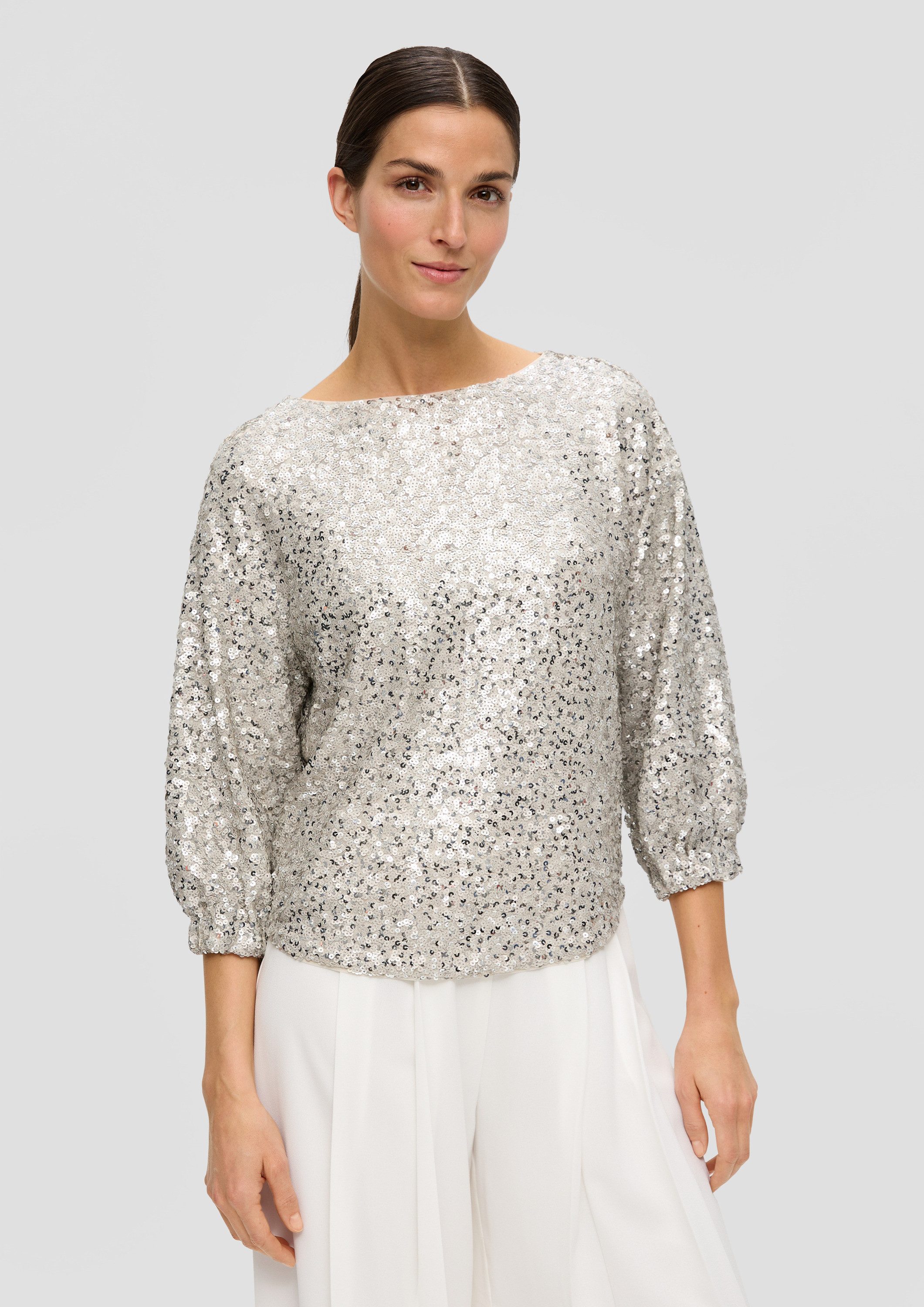 s.Oliver Kurzarmbluse Bluse Mesh-Bluse mit Pailletten-Besatz günstig online kaufen