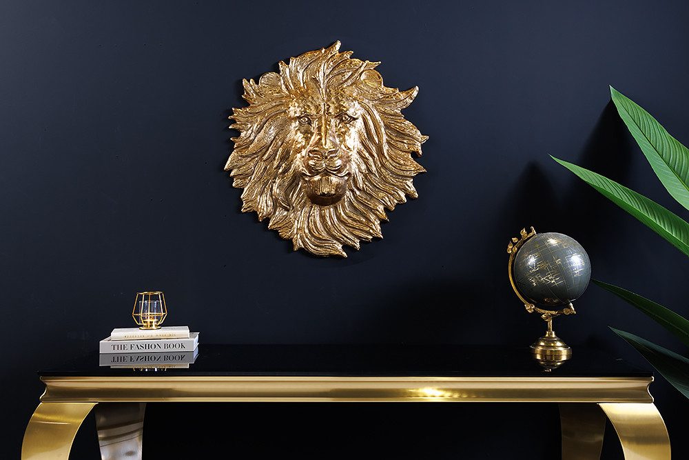riess-ambiente Wanddekoobjekt WILDLIFE LION 35cm gold · Löwenkopf-Skulptur günstig online kaufen