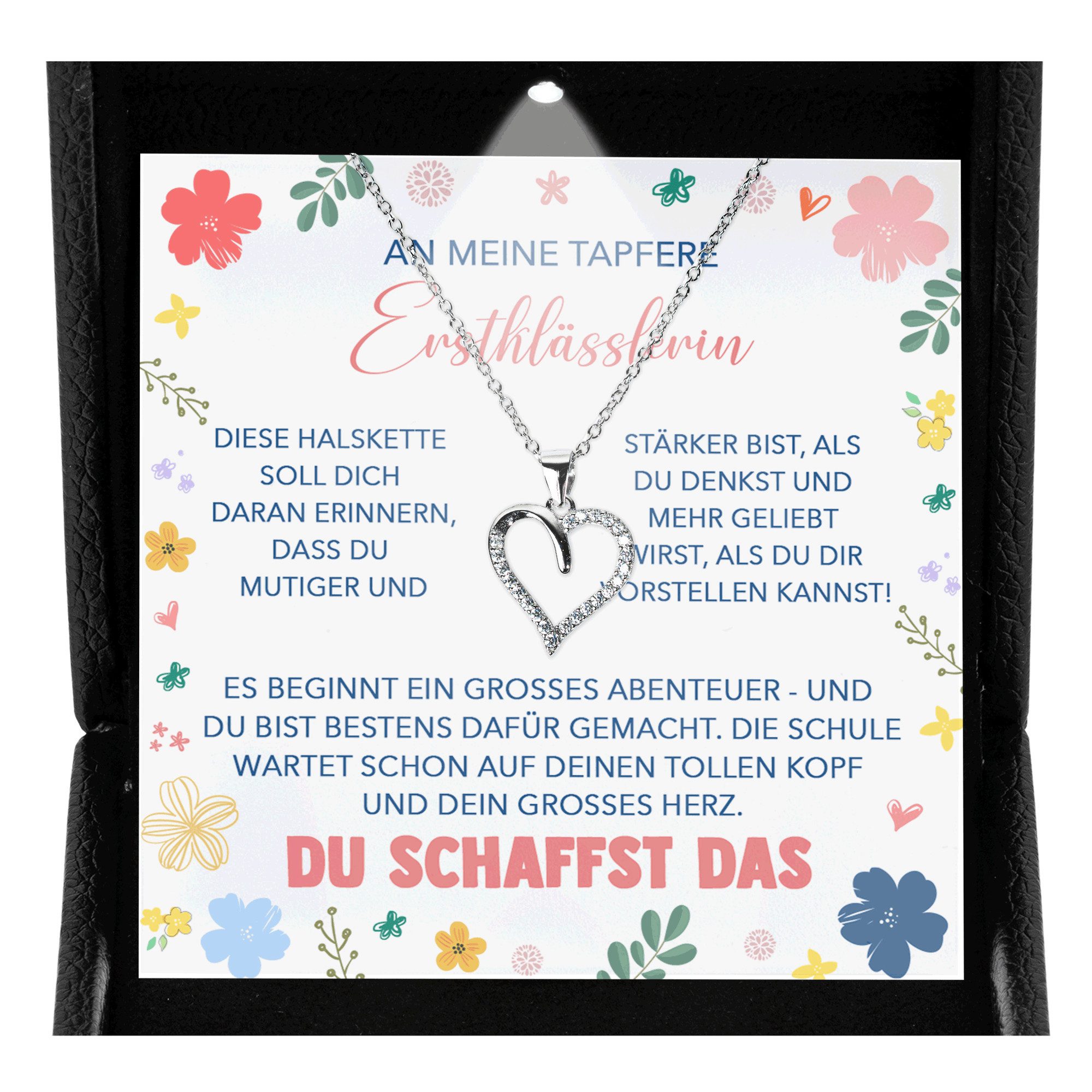 22Feels Schmuckset Mädchen Einschulung Geschenk Schmuck 1. Klasse Schulanfang Halskette, Silber 925/000, Geschenkset Made In Germany, Premium Licht Etui