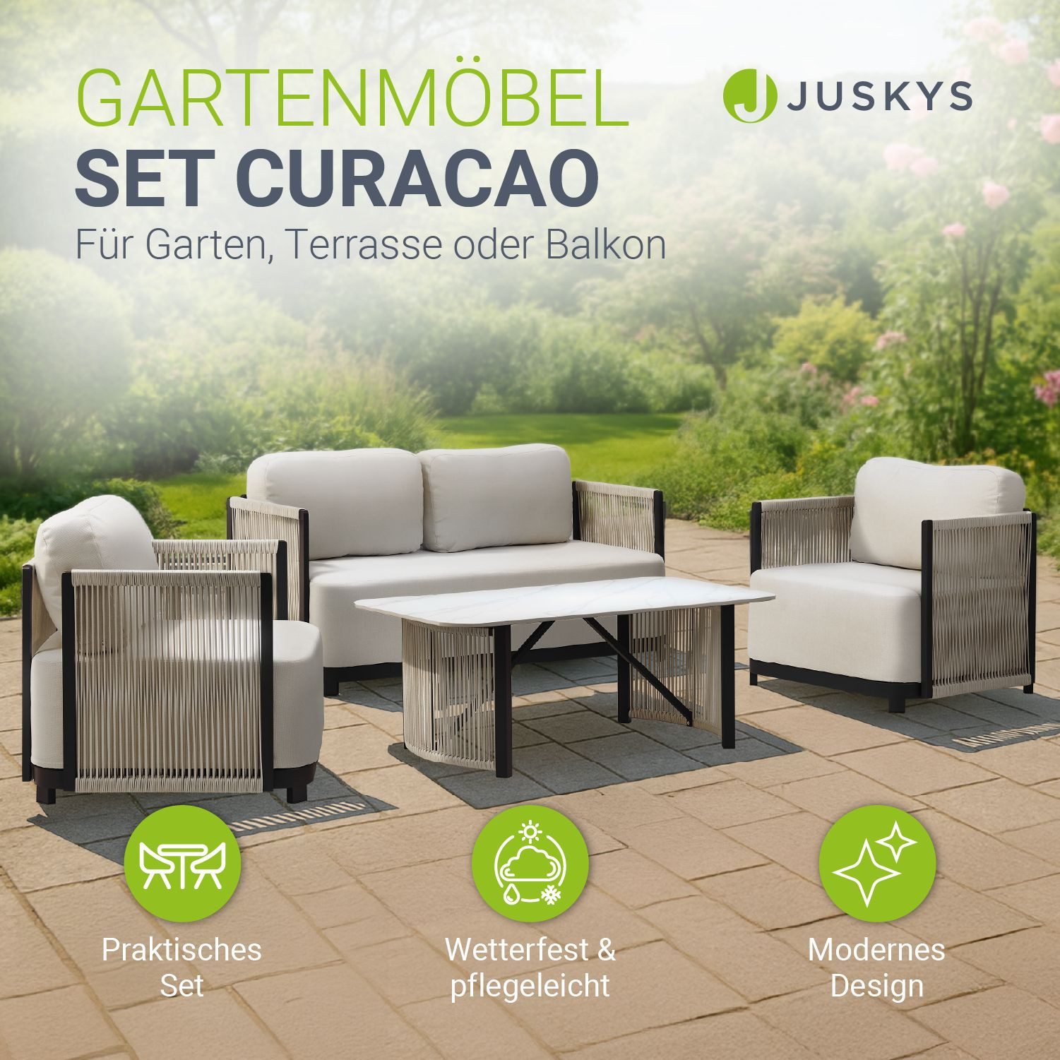 Juskys Gartenlounge-Set Curacao, (4-tlg), Wasserabweisendes und schnelltroc günstig online kaufen
