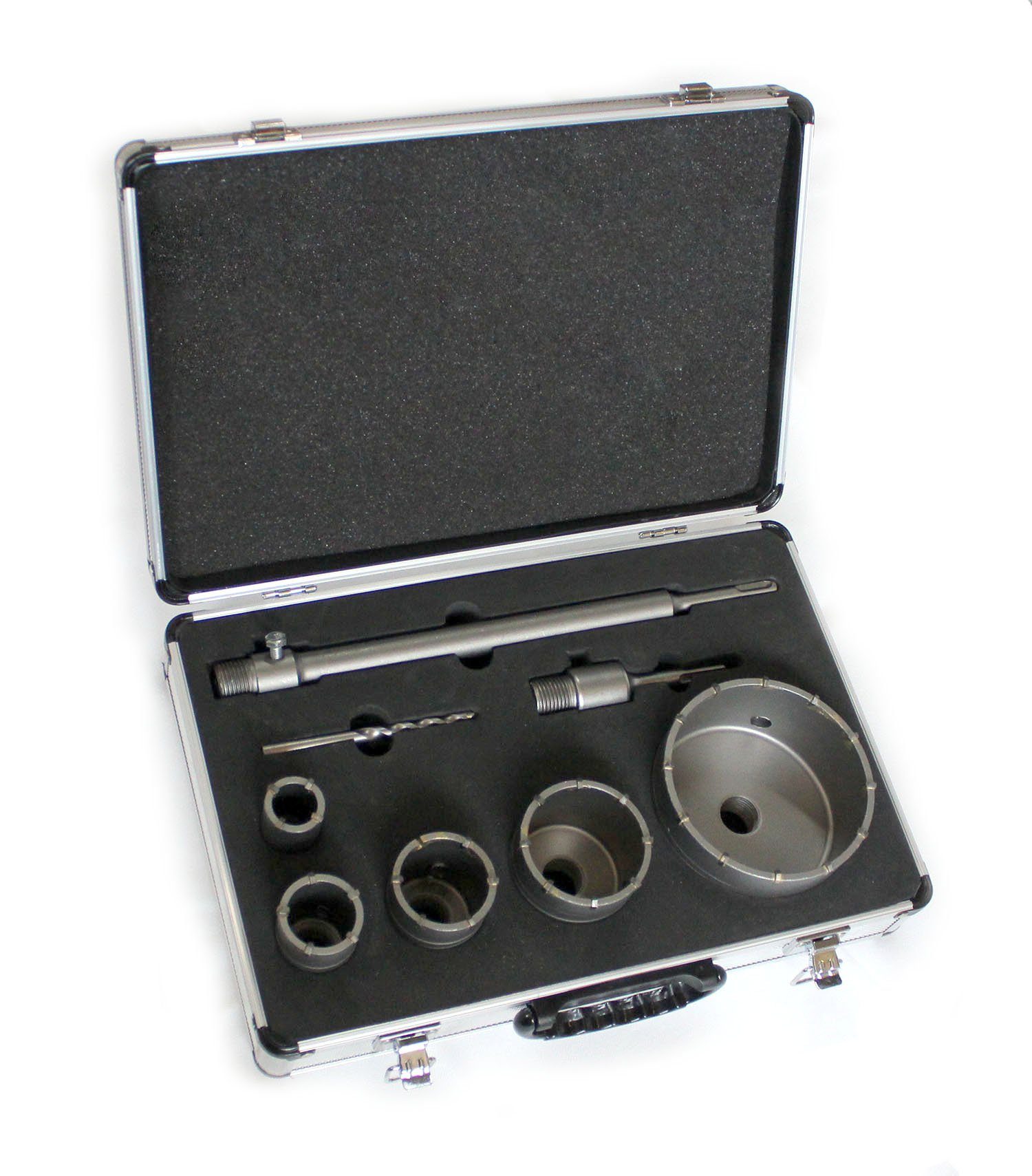 SDS Komplett-Set Plus Bohrkronen tlg. Set, 8 Bitset und VaGo-Tools Bohrer- 30-110mm Lochbohrer