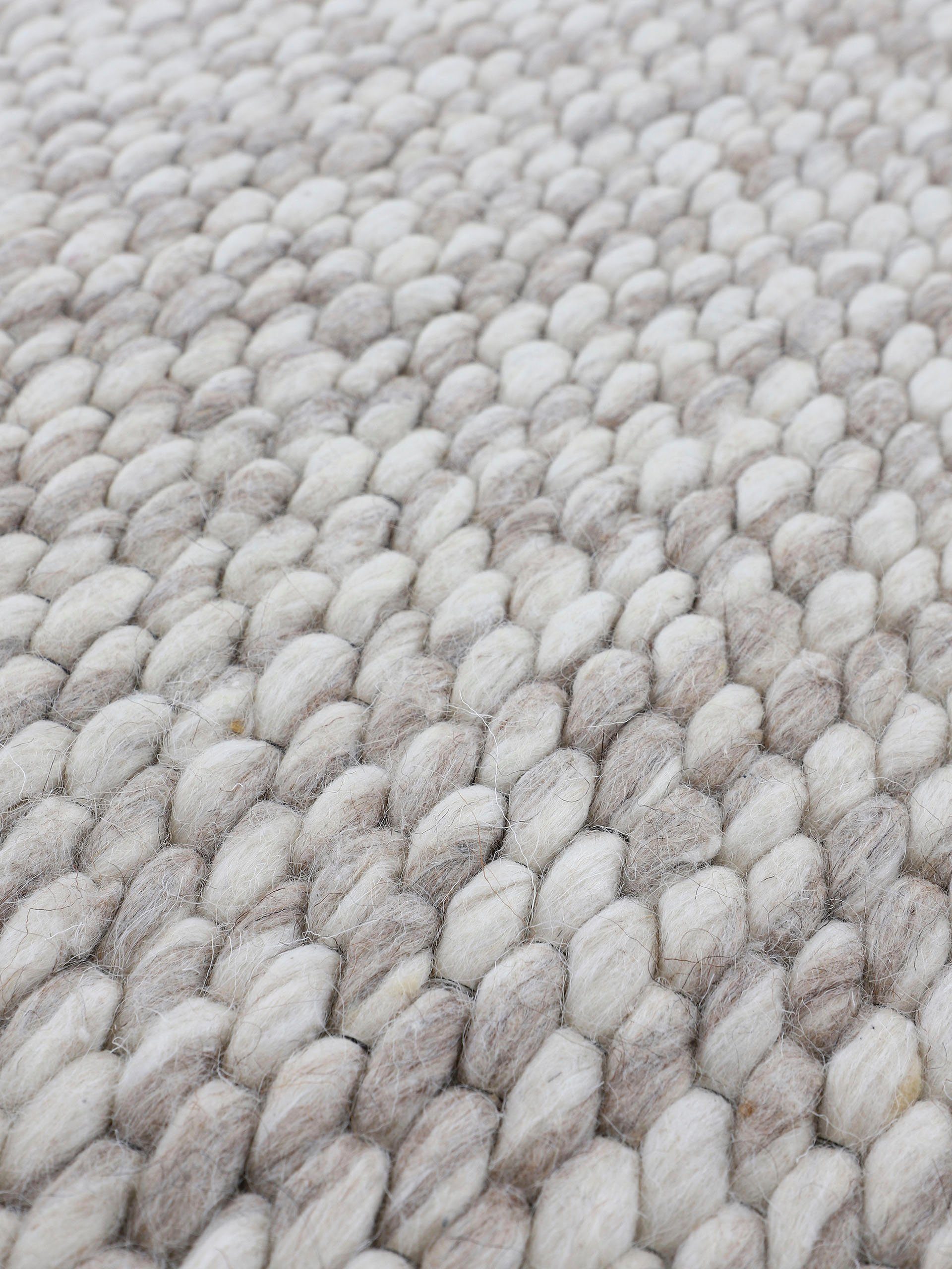 Wollteppich Sina, carpetfine, rechteckig, Höhe: Handweb Wolle, Teppich, 14 meliert, mm, dunkelbeige weich reine handgewebt, & kuschelig