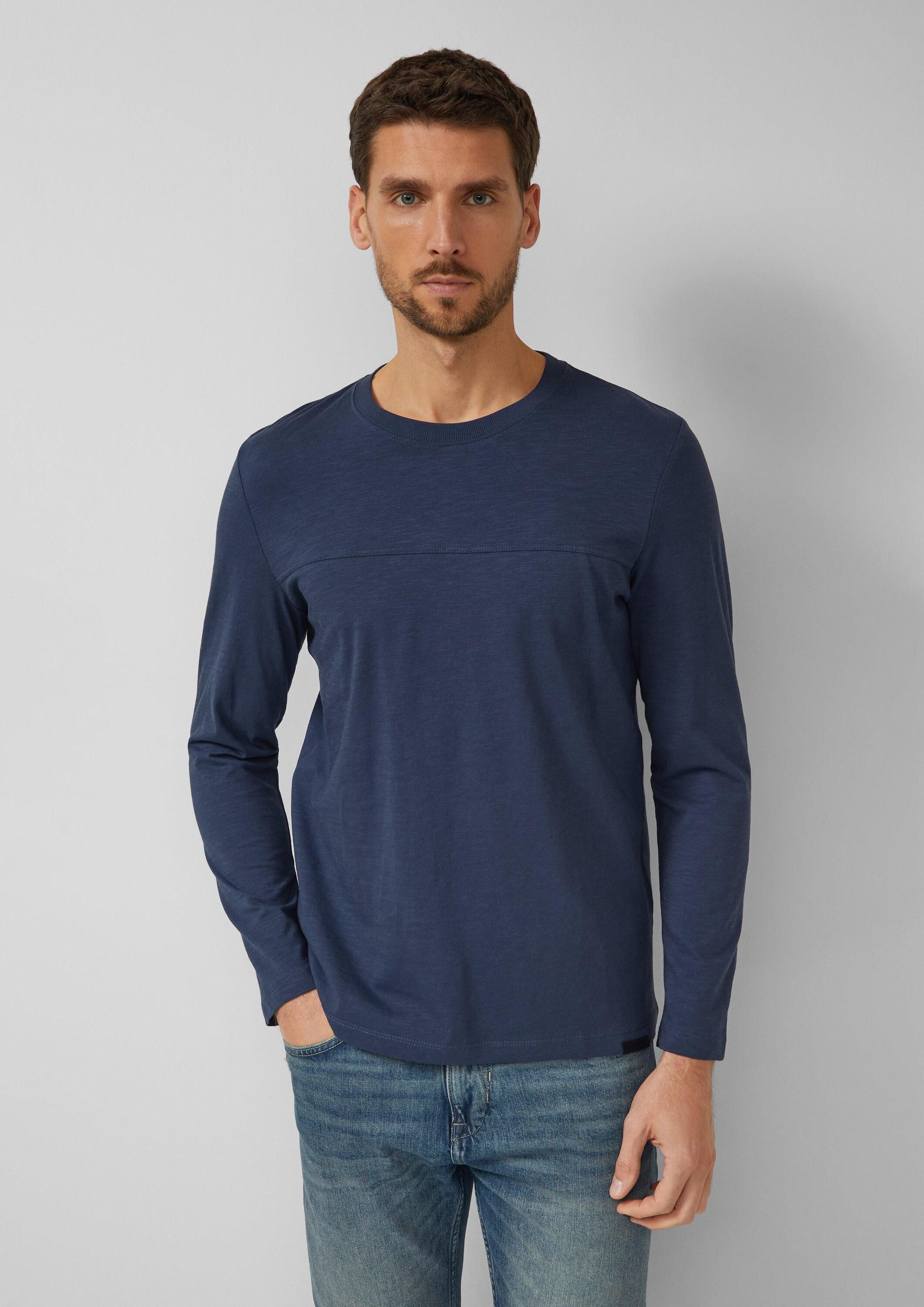 s.Oliver Langarmshirt T-Shirt Flammgarn-Longsleeve mit Teilungsnaht und Label-Patch