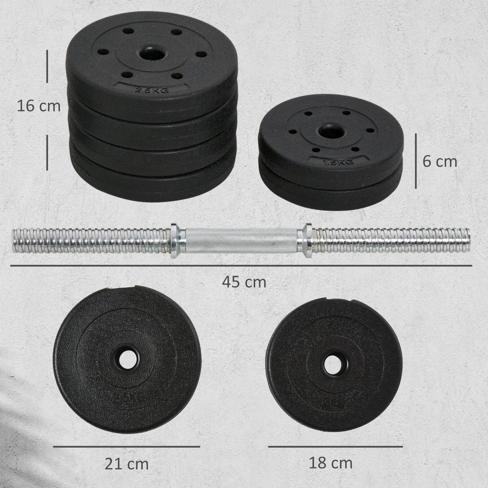 HOMCOM Hantel-Set 30KG mit Hantelscheiben, (Hantelset, Kurzhantel Set), für Zuhause Büro Fitnessstudio Stahl PU Schwarz Krafttraining