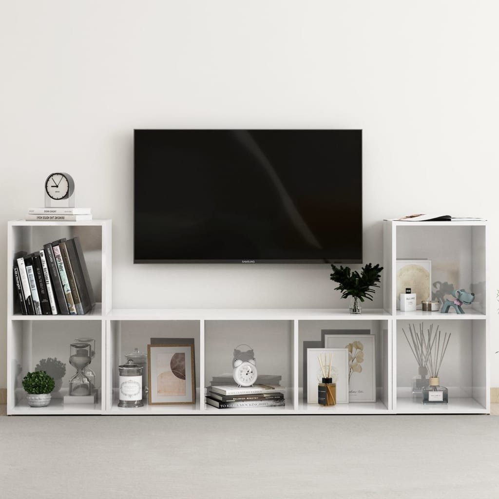 furnicato TV-Schrank 3-tlg. TV-Schrank-Set Hochglanz-Weiß Holzwerkstoff | TV-Schränke