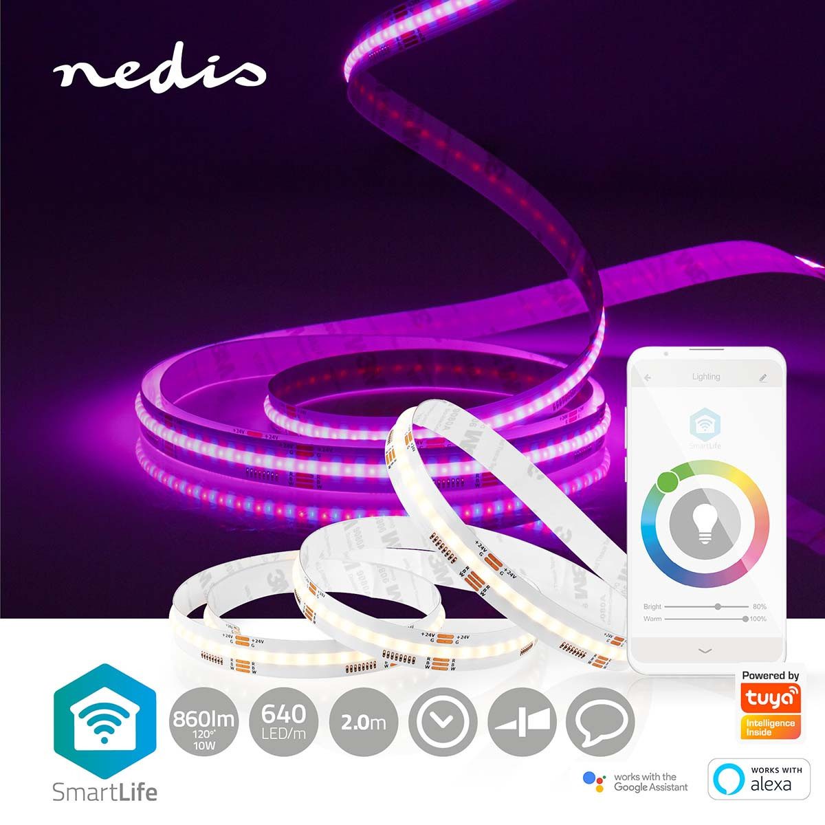 Nedis LED-Streifen WIFILSC20CRGB, Wi-Fi, RGB + CCT 2700–6500 K, App-Steuerung für flexiblen Einsatz – Bild 5 von 5