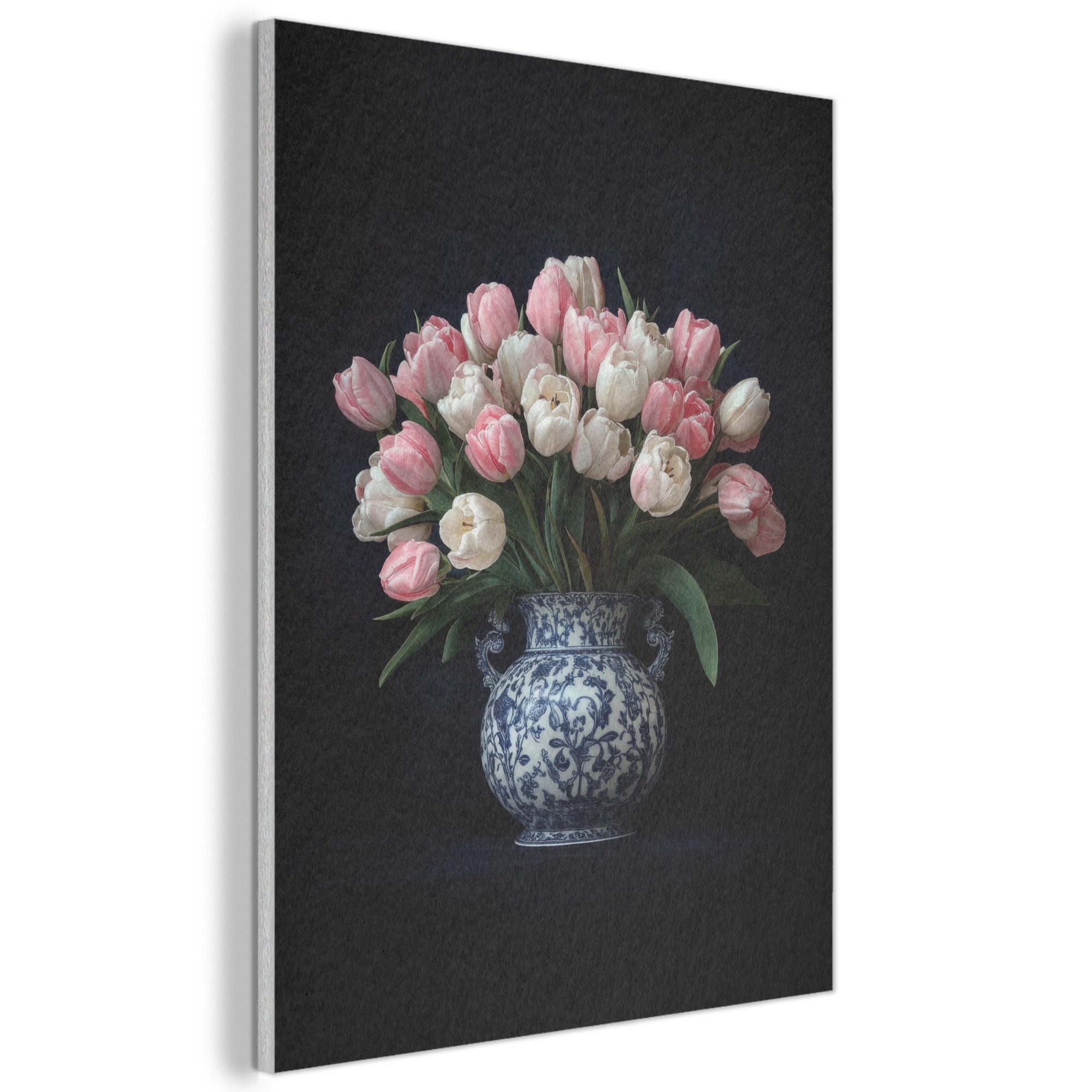 MuchoWow Gemälde Blumen - Rosa - Tulpen - Vase, Fotodruck (1 St), Akustikpaneele, Wandpaneele, Schalldämmung, Akustikbilder 30x40 cm