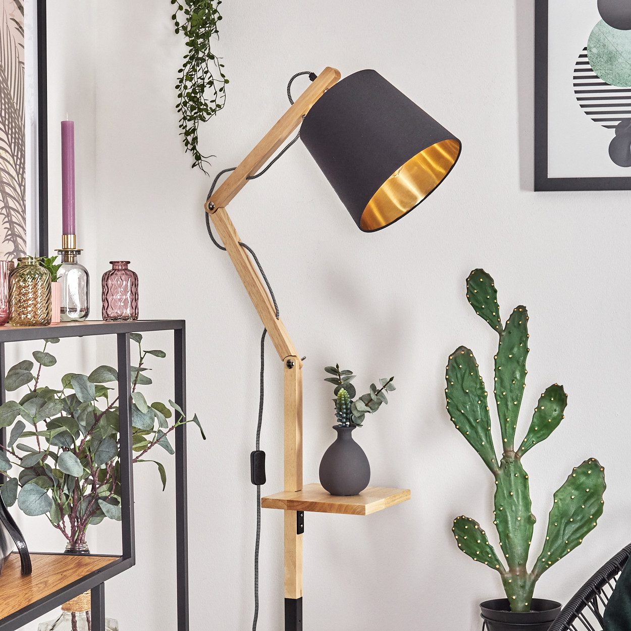 hofstein Stehlampe verstellbare Stehlampe aus Holz/Metall/Stoff in Natur/Sc günstig online kaufen