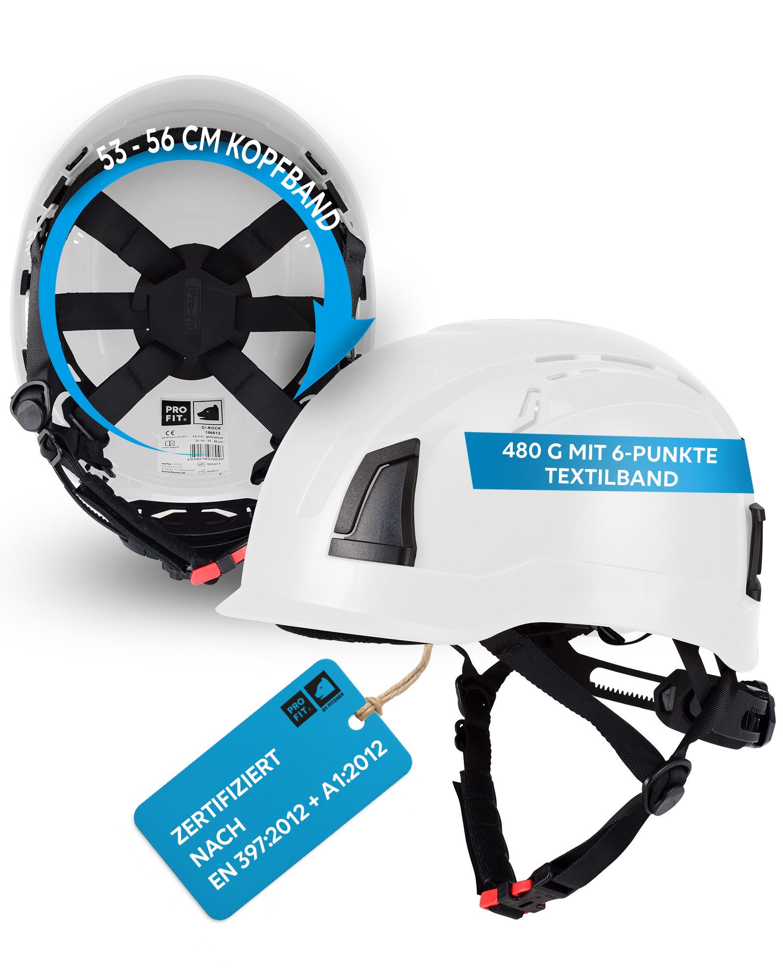 PRO FIT by Fitzner Sicherheitshelm Pro Cap D!-Rock, moderner leichter Arbeitsschutzhelm (1, Stück), leicht, hoher Tragekomfort, Kinnriemen, modernes Ratschensystem