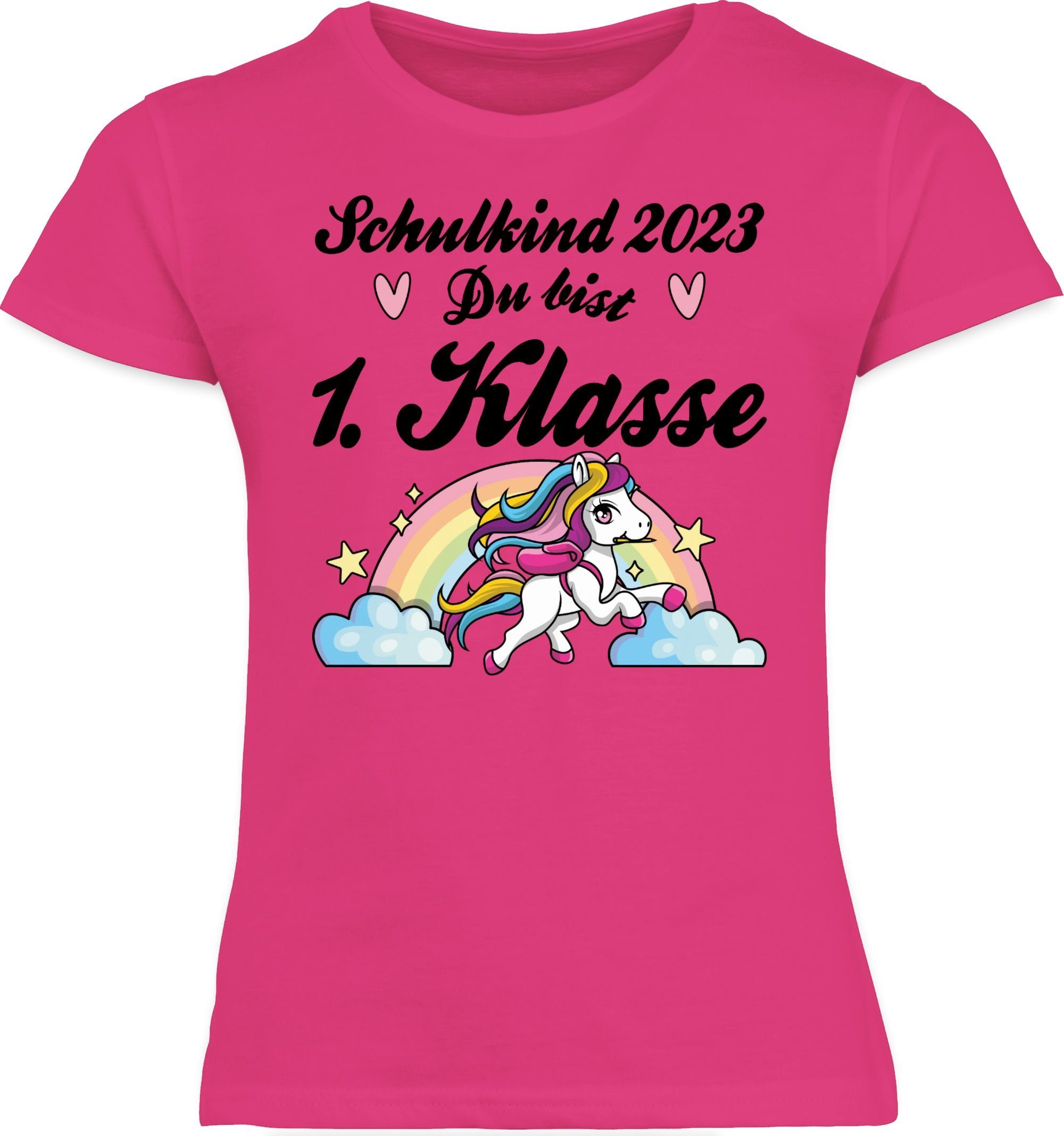 - Schulkind Mädchen Pferd Fuchsia Einschulung - 1 2023 Shirtracer Erstklassig bist Du T-Shirt