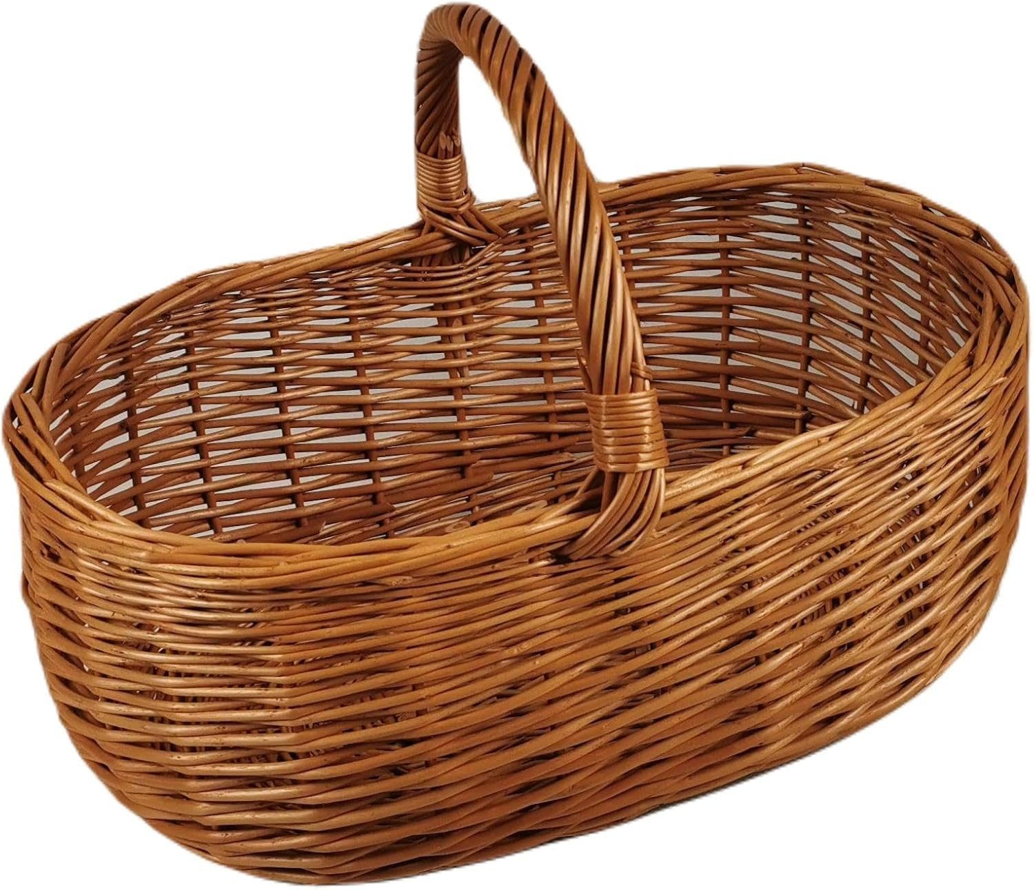 natuleo by pokuc Flaschenkorb Einkaufskorb aus Weide Groß Oval Braun 55x37x42 cm