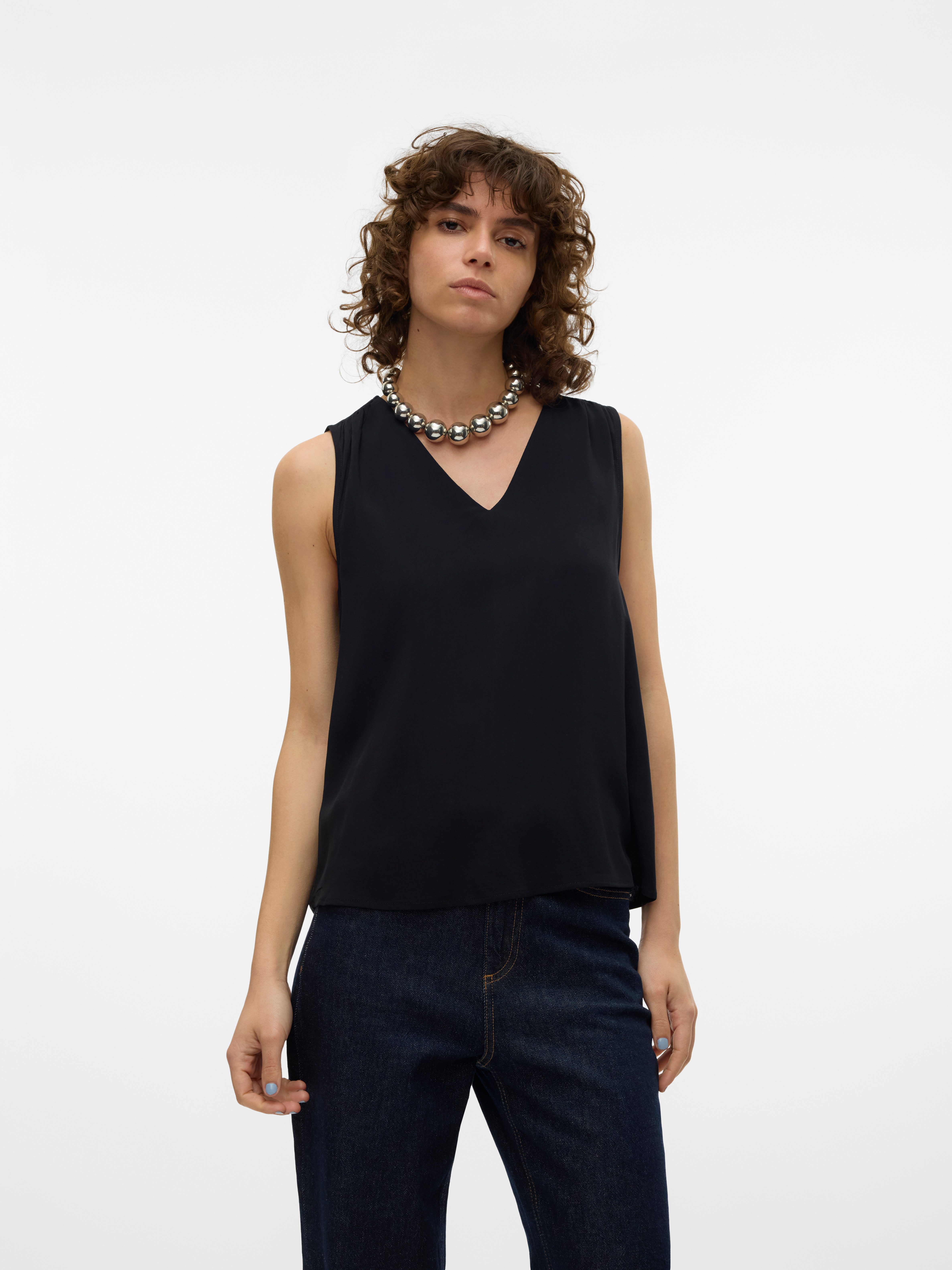 Vero Moda V-Shirt VMEASY JOY S/L V-NECK TOP WVN GA Viskose, regular fit