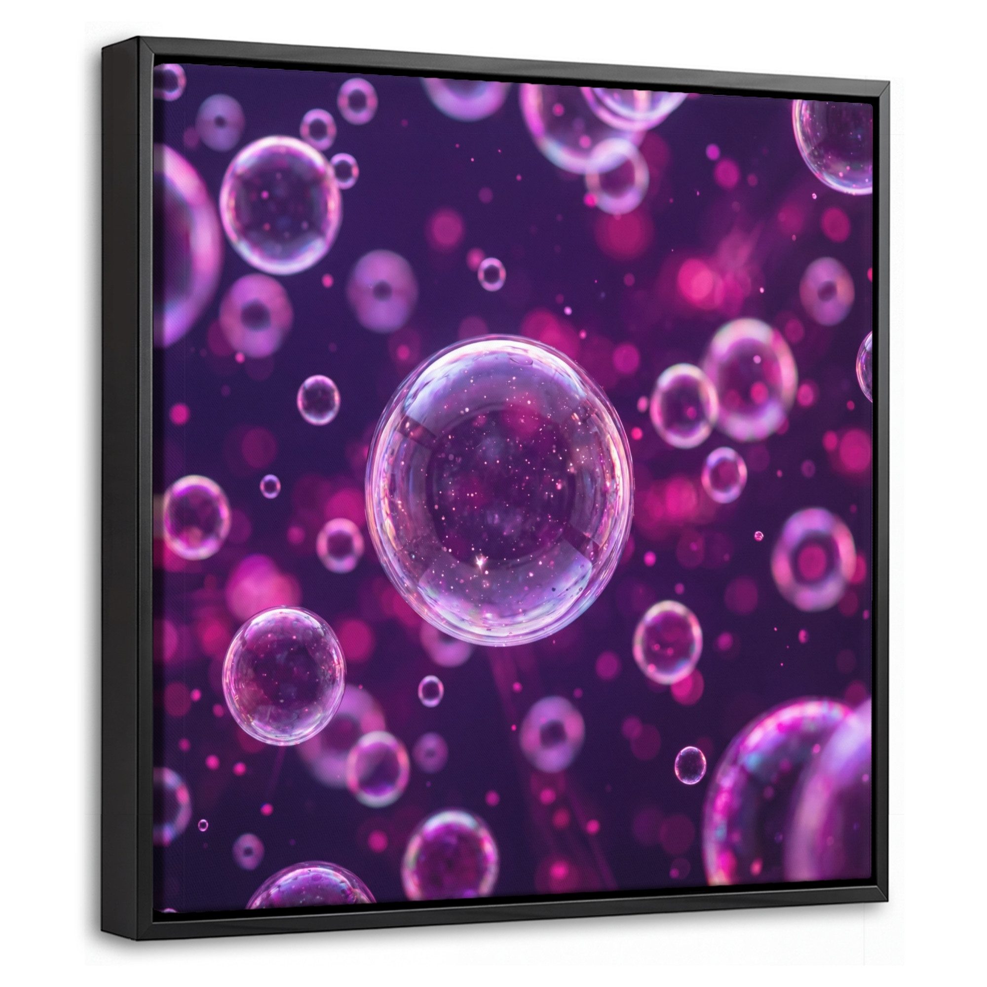 OneMillionCanvasses® Leinwandbild mit Rahmen - Lila - Blasen - Schaumstoff, Fotodruck (1 St), Leinwand Bilder Klein, Wand Dekoration Aesthetic 20x20cm