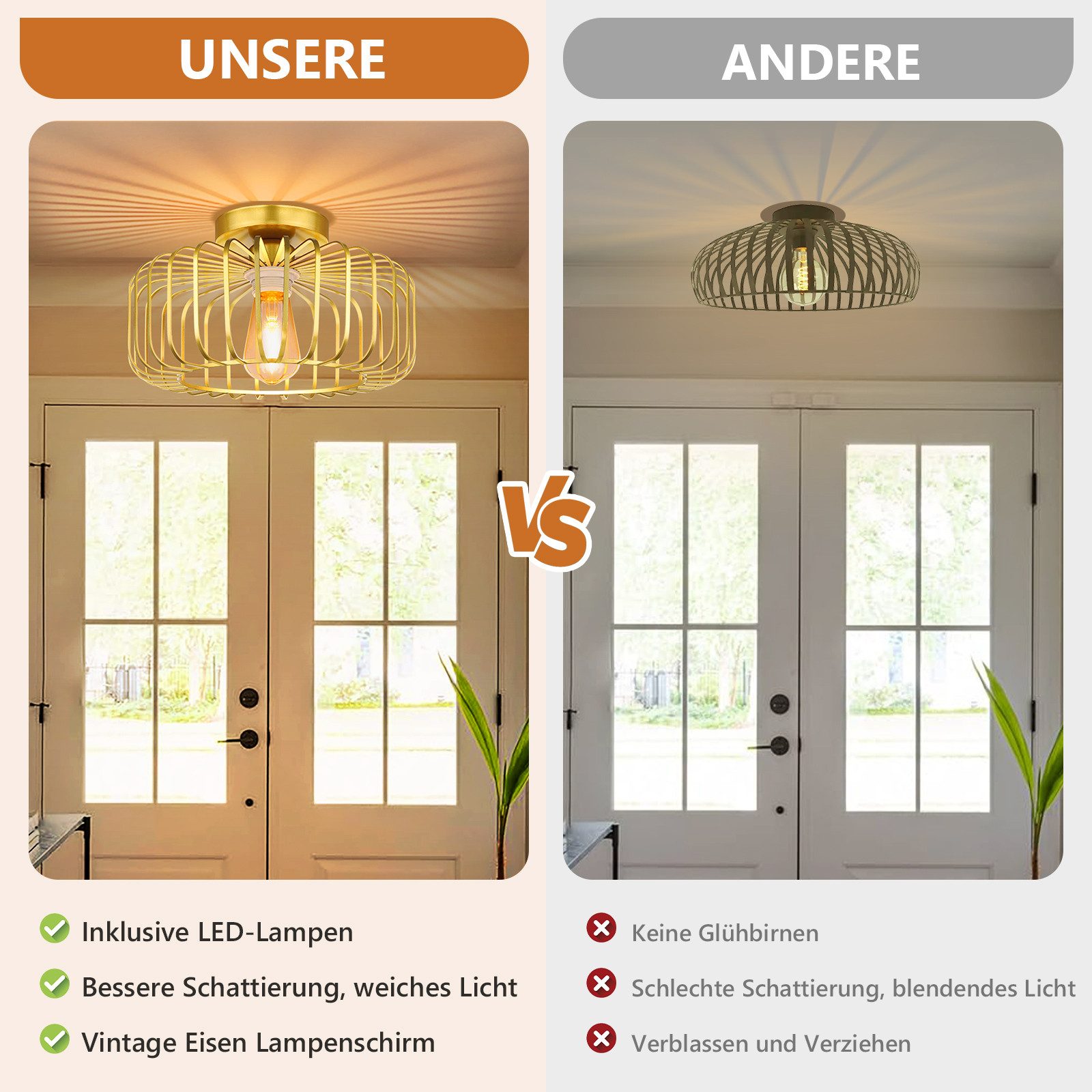 Sunicol Deckenleuchte LED Deckenlampe aus Metall mit Glühbirne, E27-Fassung günstig online kaufen