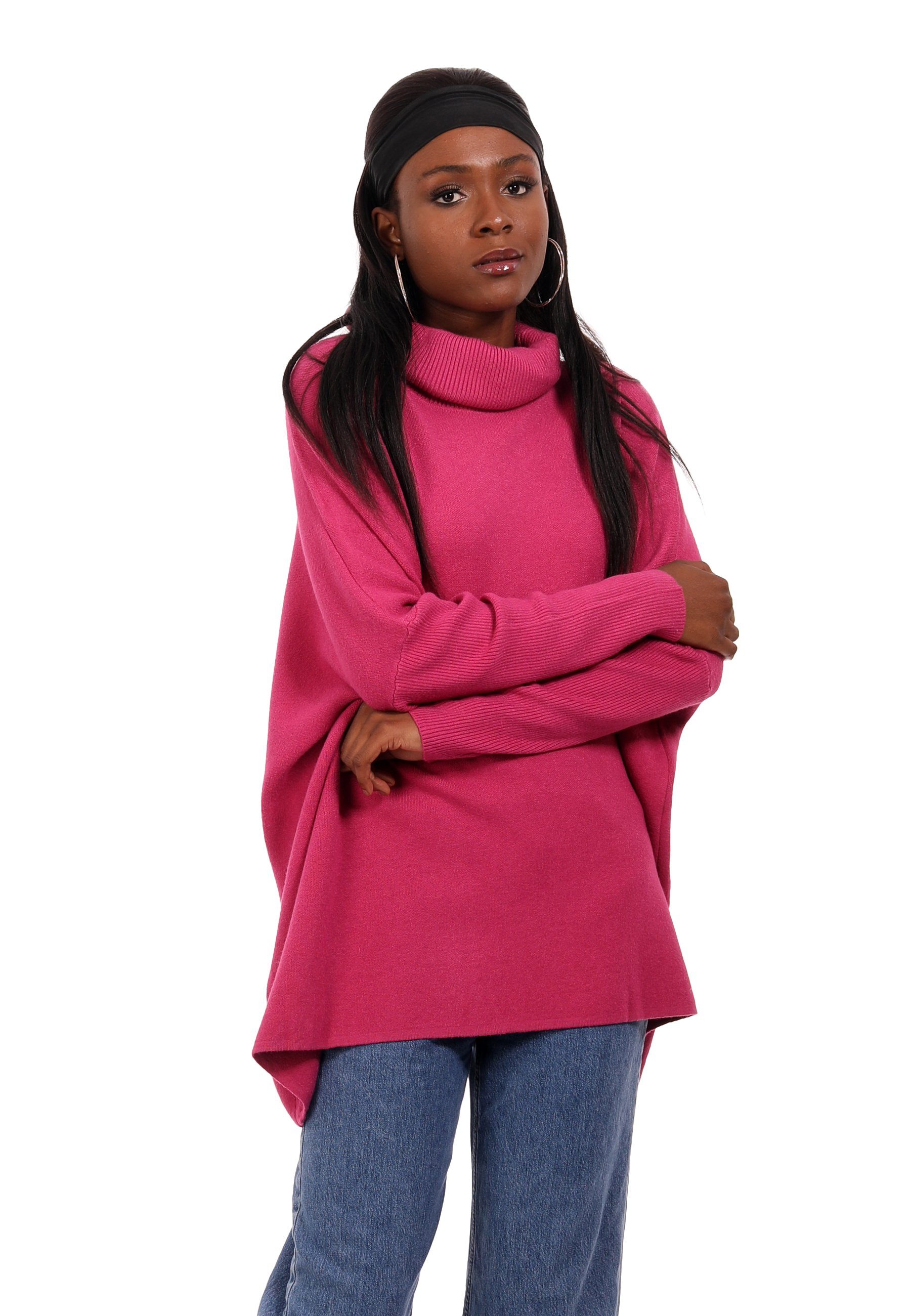 Loose-Fit Strickpullover Size & YC mit Strickkleid Unifarbe Style pink Oversize Fashion Rollkragen Strickkleid (1-tlg) in One