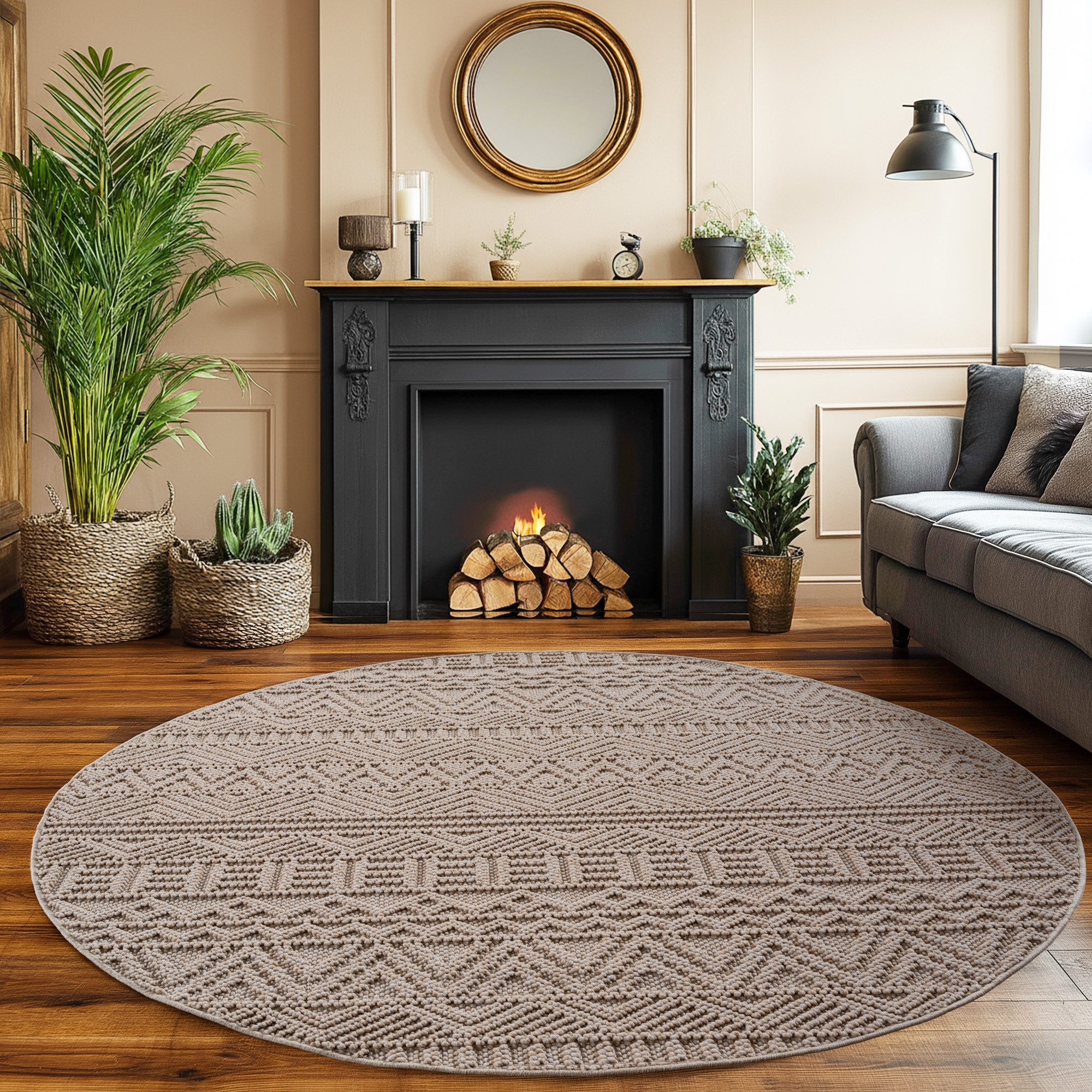 SIMPEX24 Designteppich Einfarbig Boucle Loop, Rund, Höhe: 7 mm, Teppich Woh günstig online kaufen