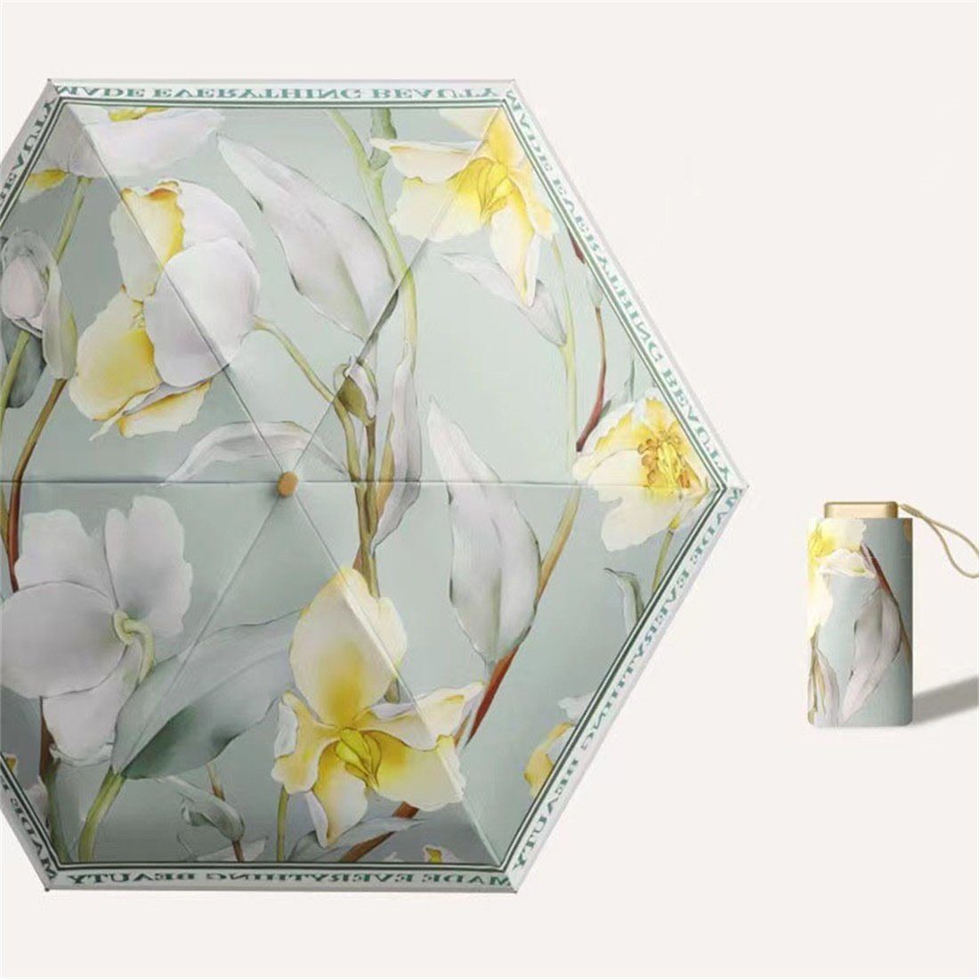 DÖRÖY Taschenregenschirm UV-Faltschirm, tragbarer Reiseschirm, regensicher, Blumenregenschirm