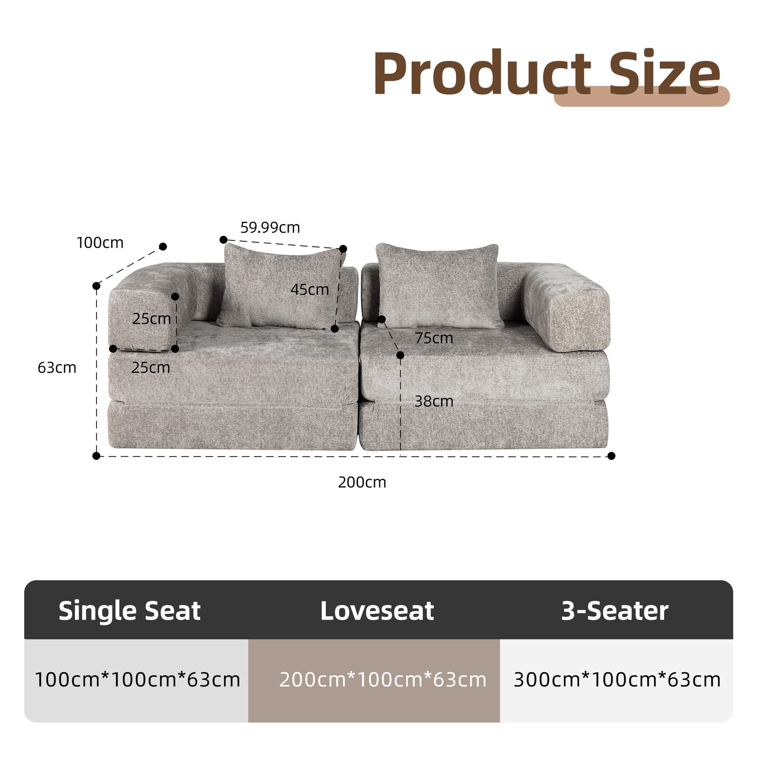 Leawin Sofa Modulares faltbares Schlafsofa, Chenille Sofa, platzsparend & m günstig online kaufen