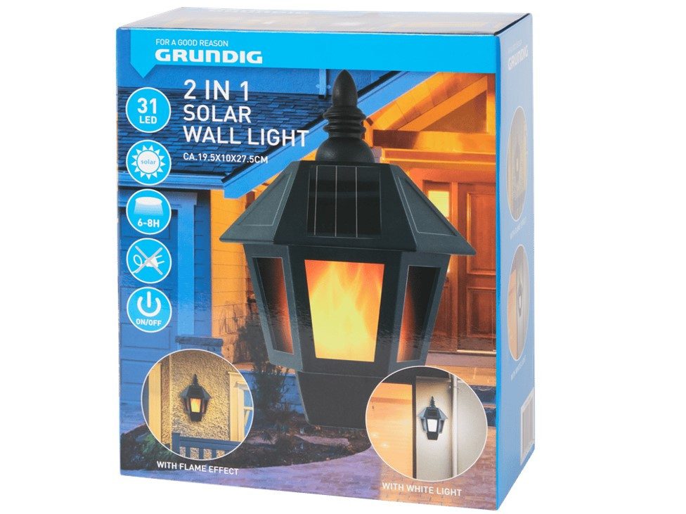 Grundig LED Außen-Wandleuchte Grundig Solar Wandleuchte 31 LED Außen Garten 2in1 Lampe, LED fest integriert, Solarbetrieben