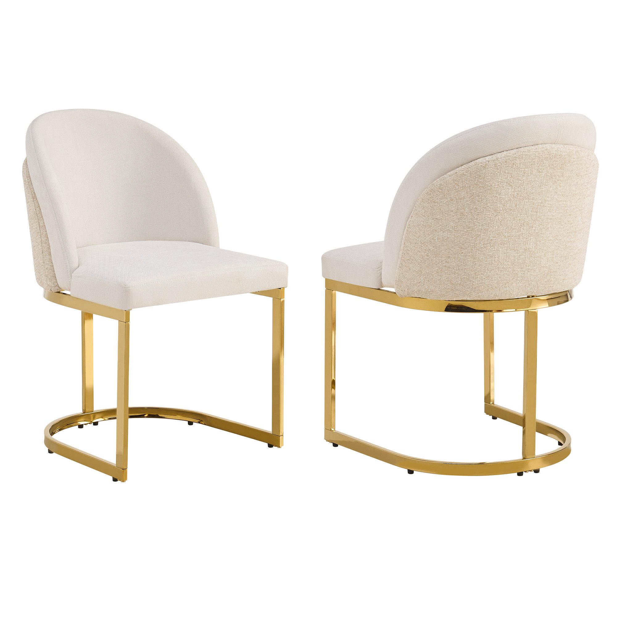 Flieks Freischwinger Bezug aus Chenille-Stoff, galvanisierte Metallbeine (mit verstellbaren Fußpolstern, Set, 2 St), 2er Set Esszimmerstühle Polsterstühle mit doppelte Rückenlehne Beige