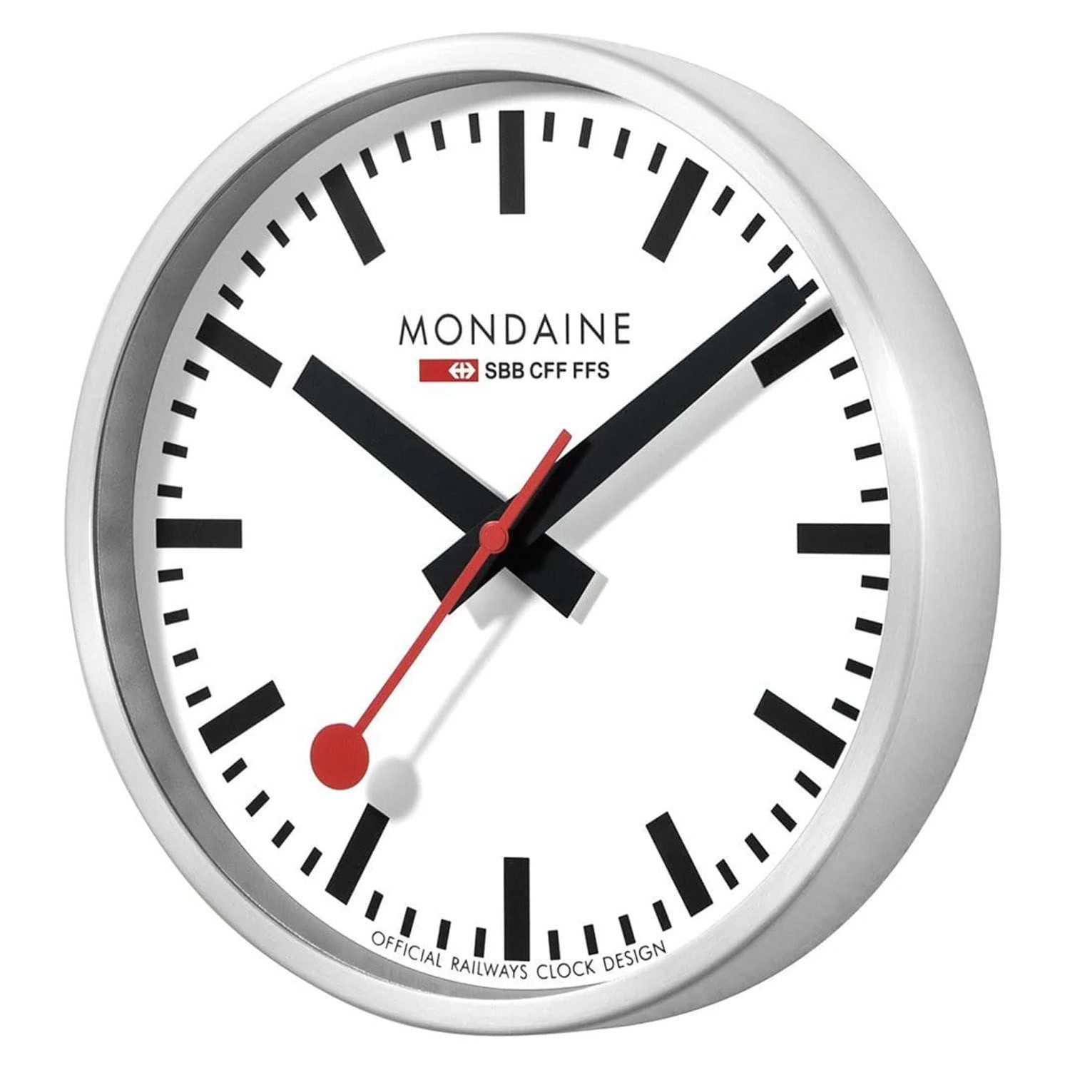 MONDAINE Wanduhr A995.CLOCK.16SBB (Groß Silberfarben/Weiß 40 cm)