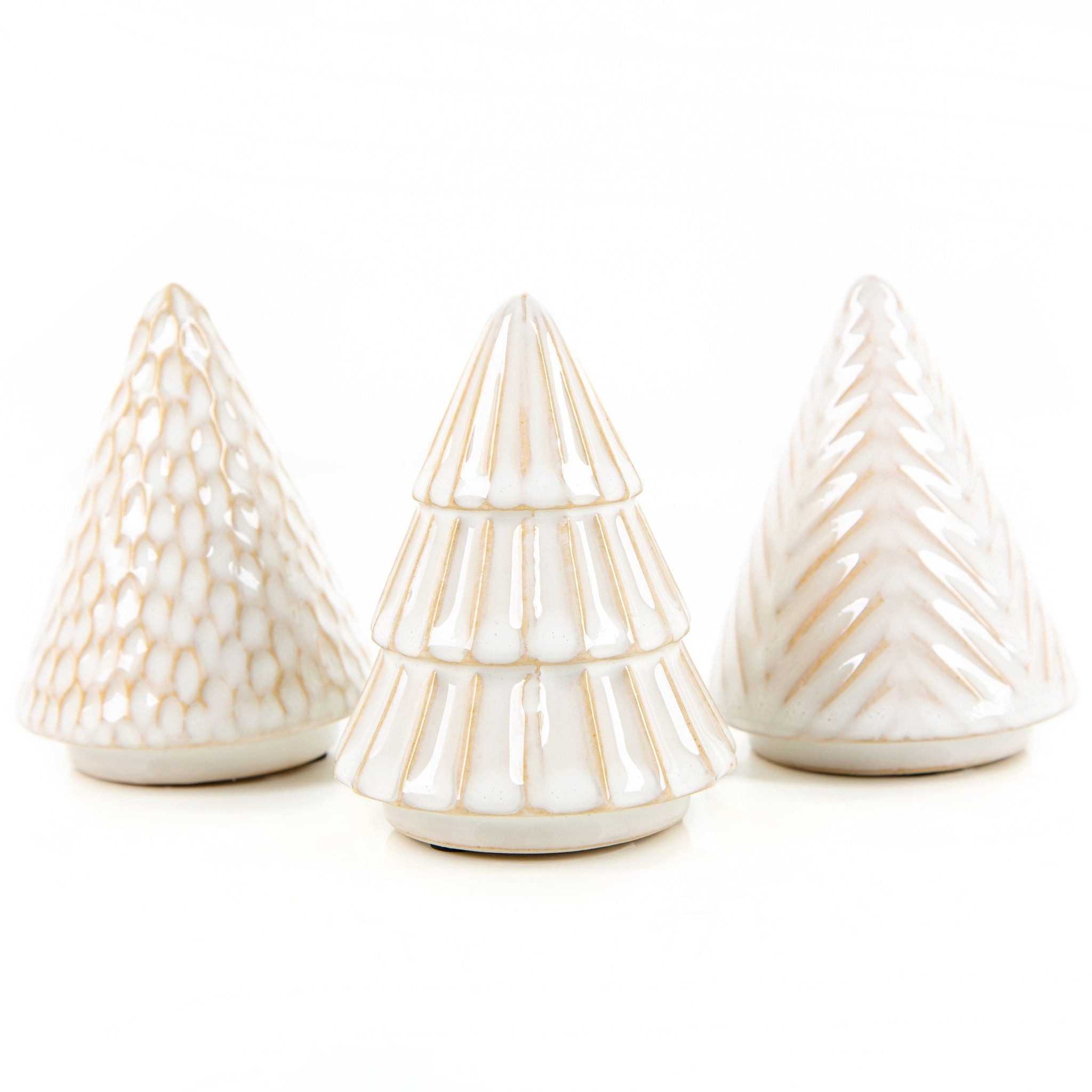 Logbuch-Verlag Dekofigur 3 kleine Weihnachtsbäume Keramik Creme weiß Weihnachten 10 cm