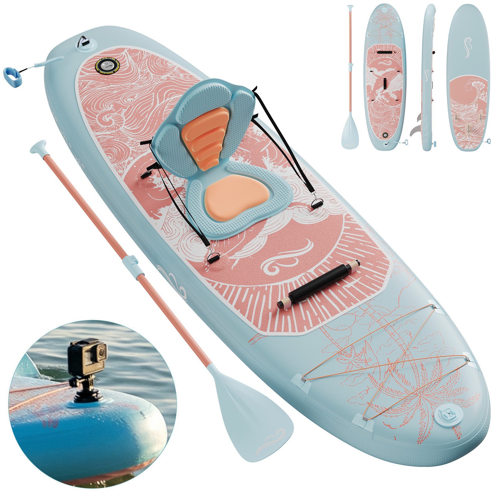 HOMALL Inflatable SUP-Board Stand-Up Paddle Board 330*78*15cm Tragkraft bis 130Kg, (2in1 Aufblasbares,Action-Cam-Halterung)