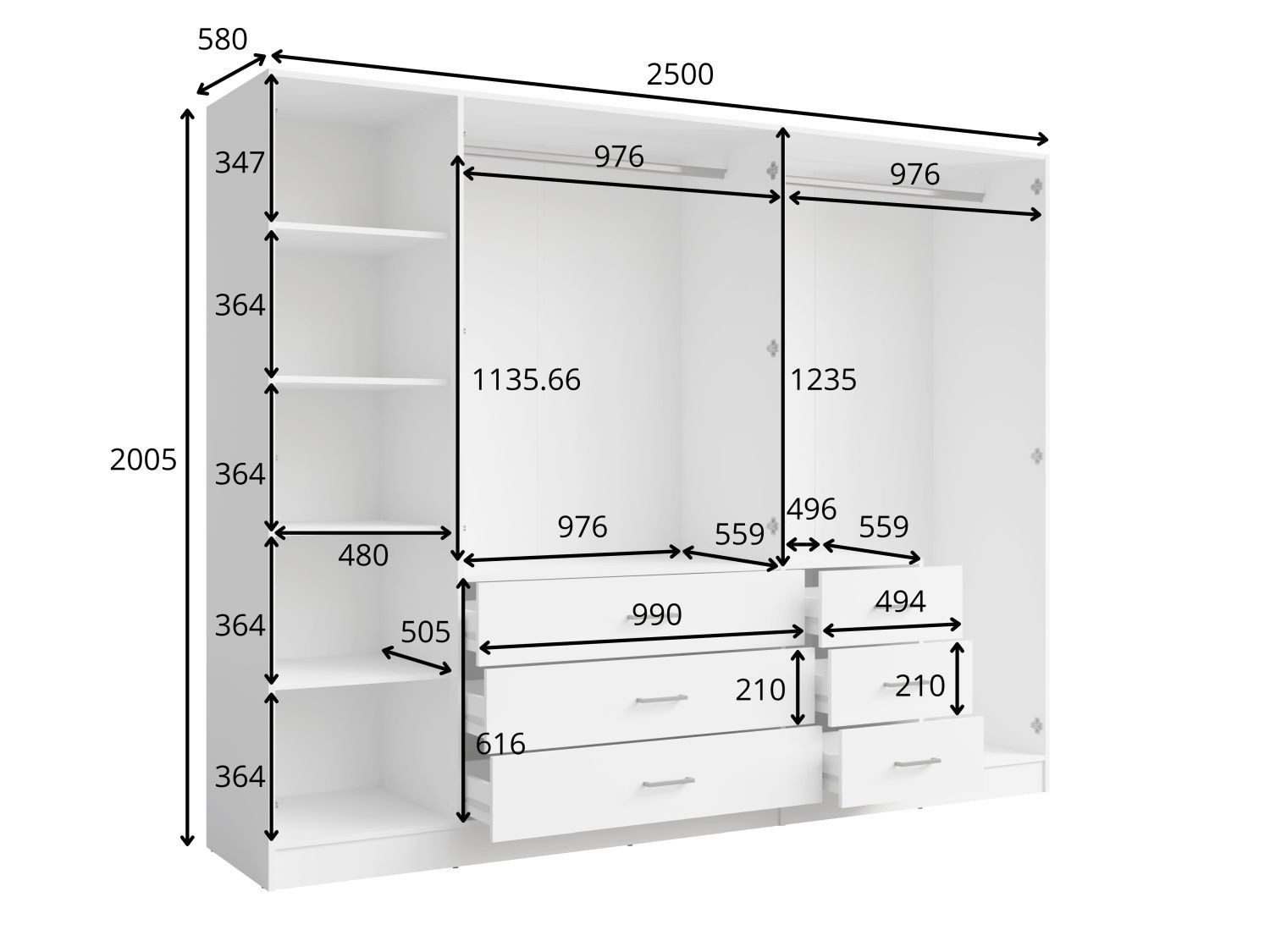 Lukas Möbel Kleiderschrank Drehtürenschrank Kleiderschrank Konos Schrank weiss o. beige mit Schubladen, Spiegel, weiss oder beige